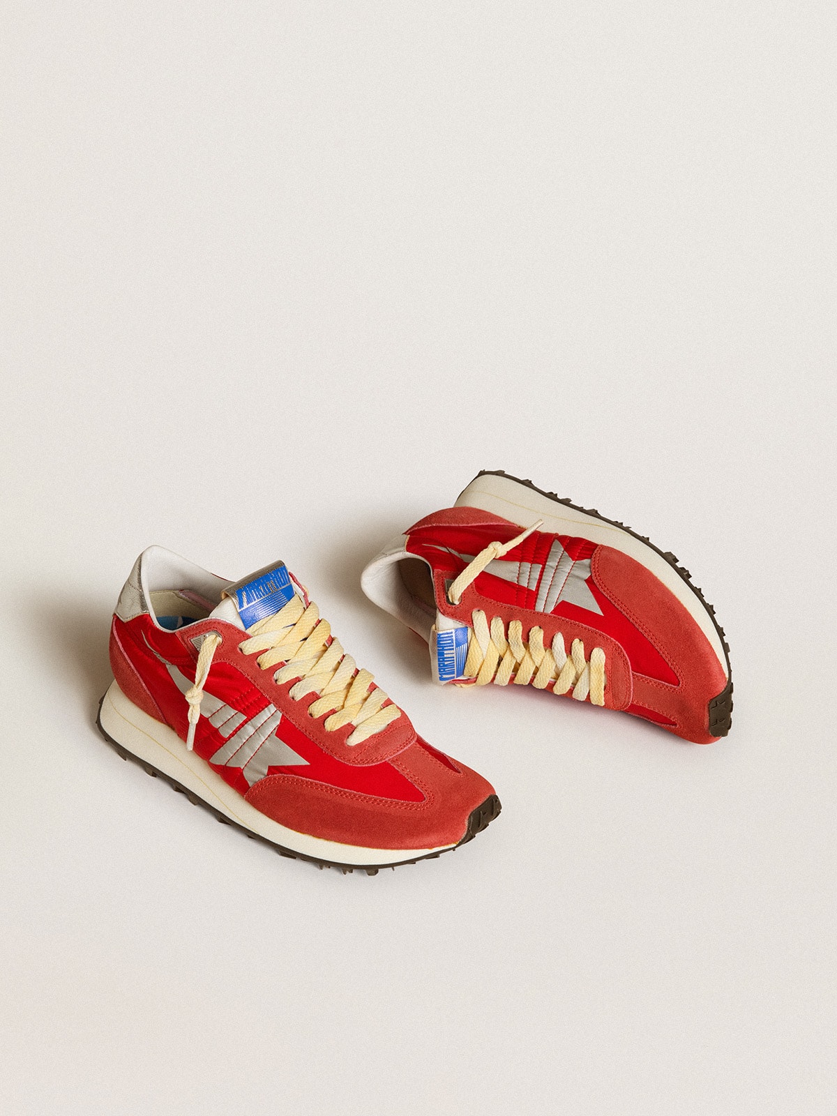 Women's Marathon with red nylon upper and silver star| Golden Goose