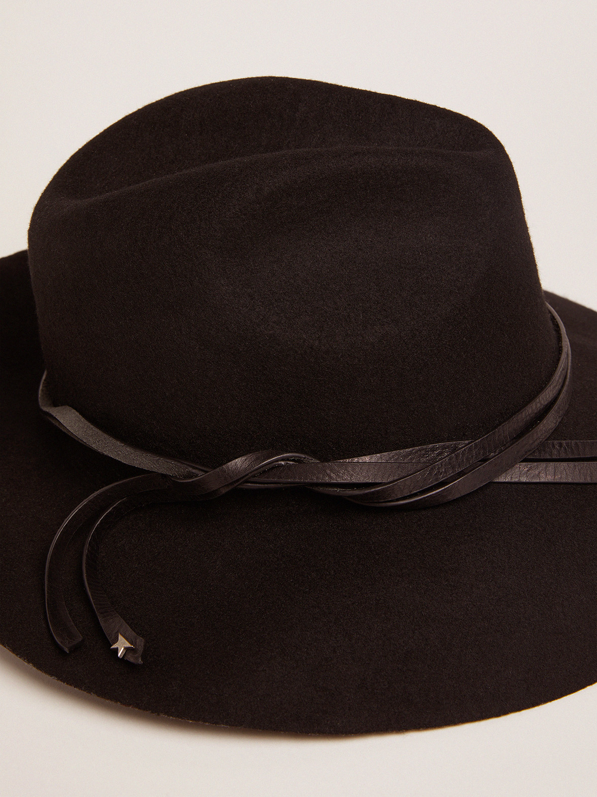 Women's black Fedora hat with strap| Golden Goose