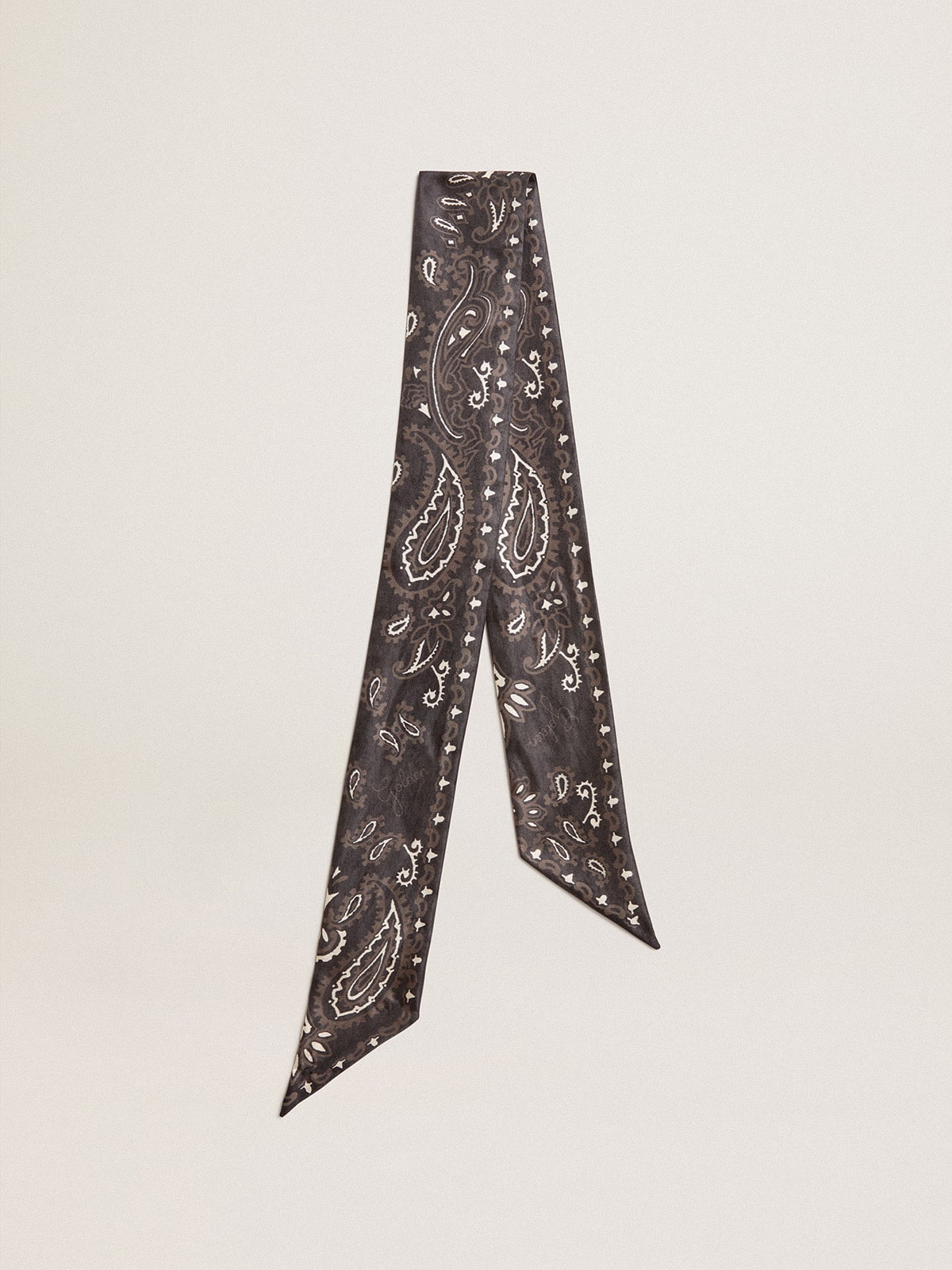 Ribbon in black silk twill with paisley pattern| Golden Goose