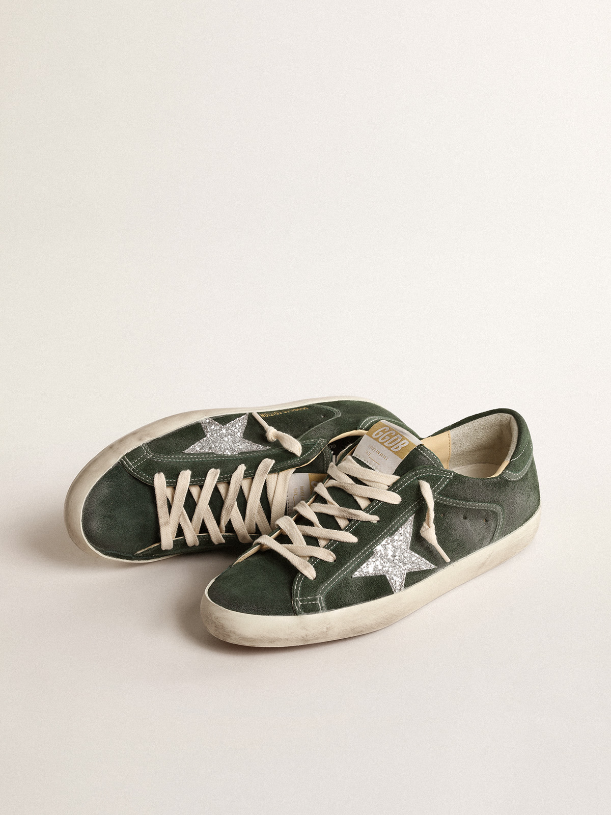 Super-Star LTD in green suede with silver glitter star| Golden Goose