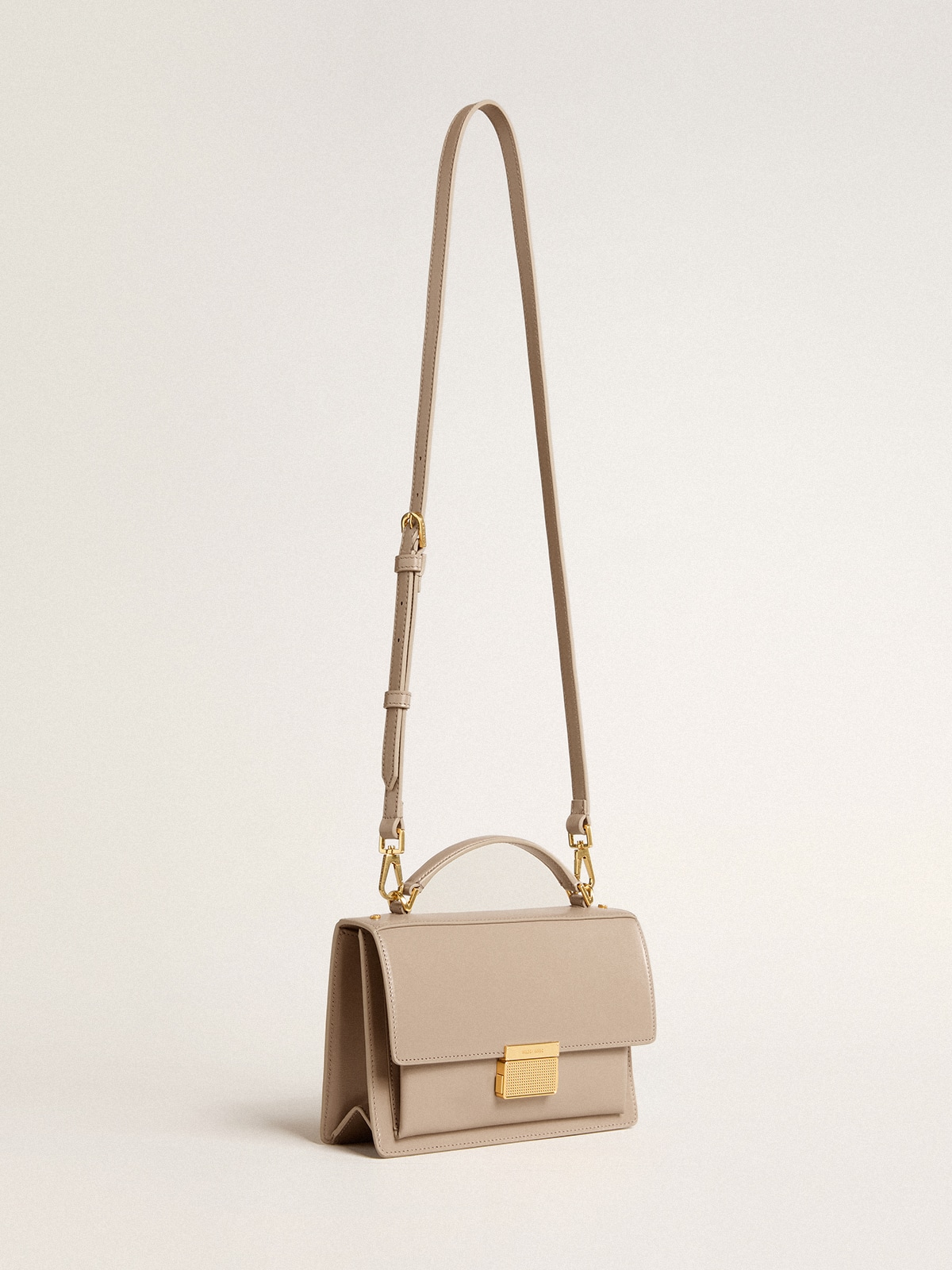 Venezia Bag in beige boarded leather with gold details| Golden Goose