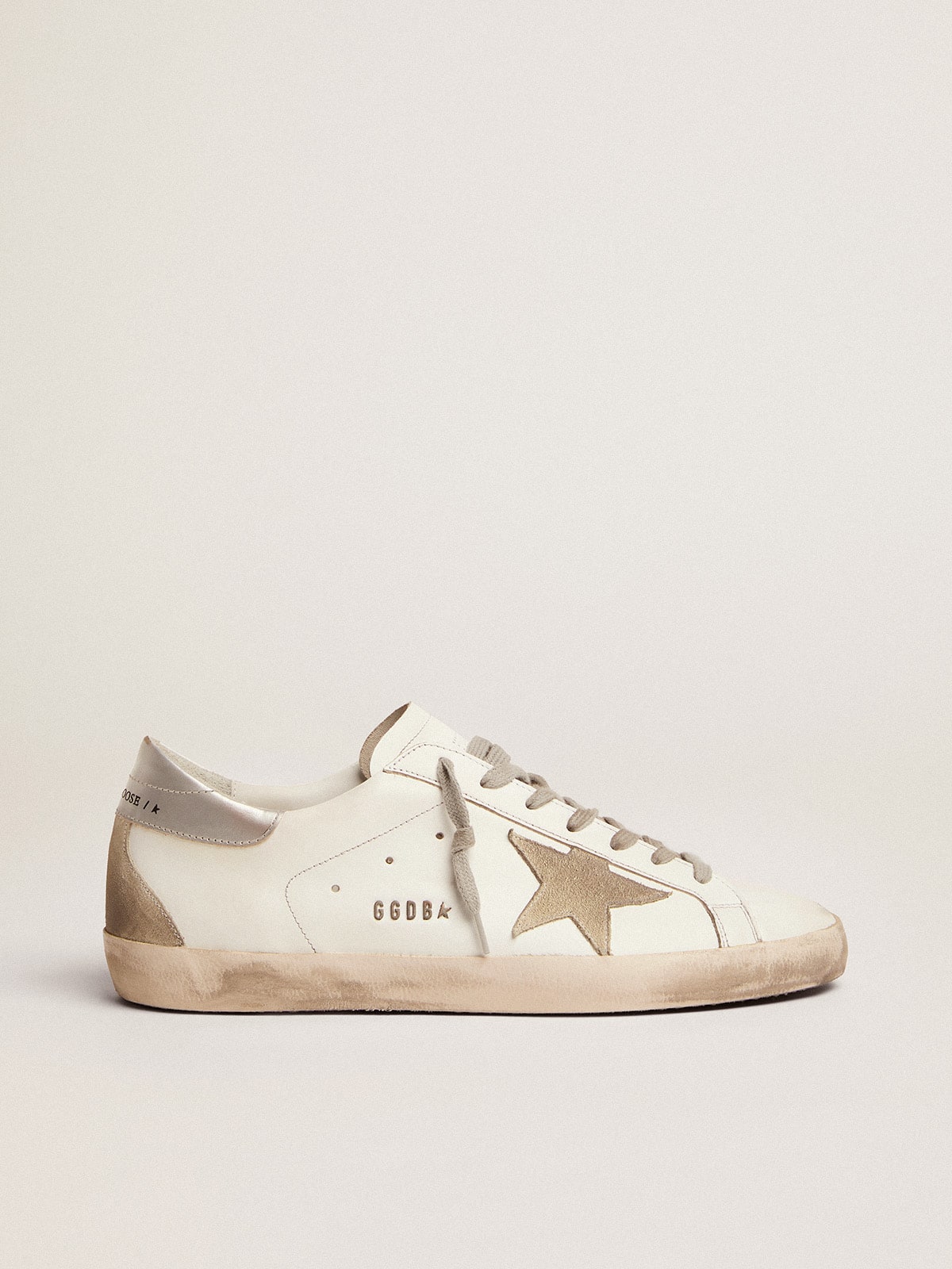 Men's Super-Star with silver heel tab and lettering| Golden Goose
