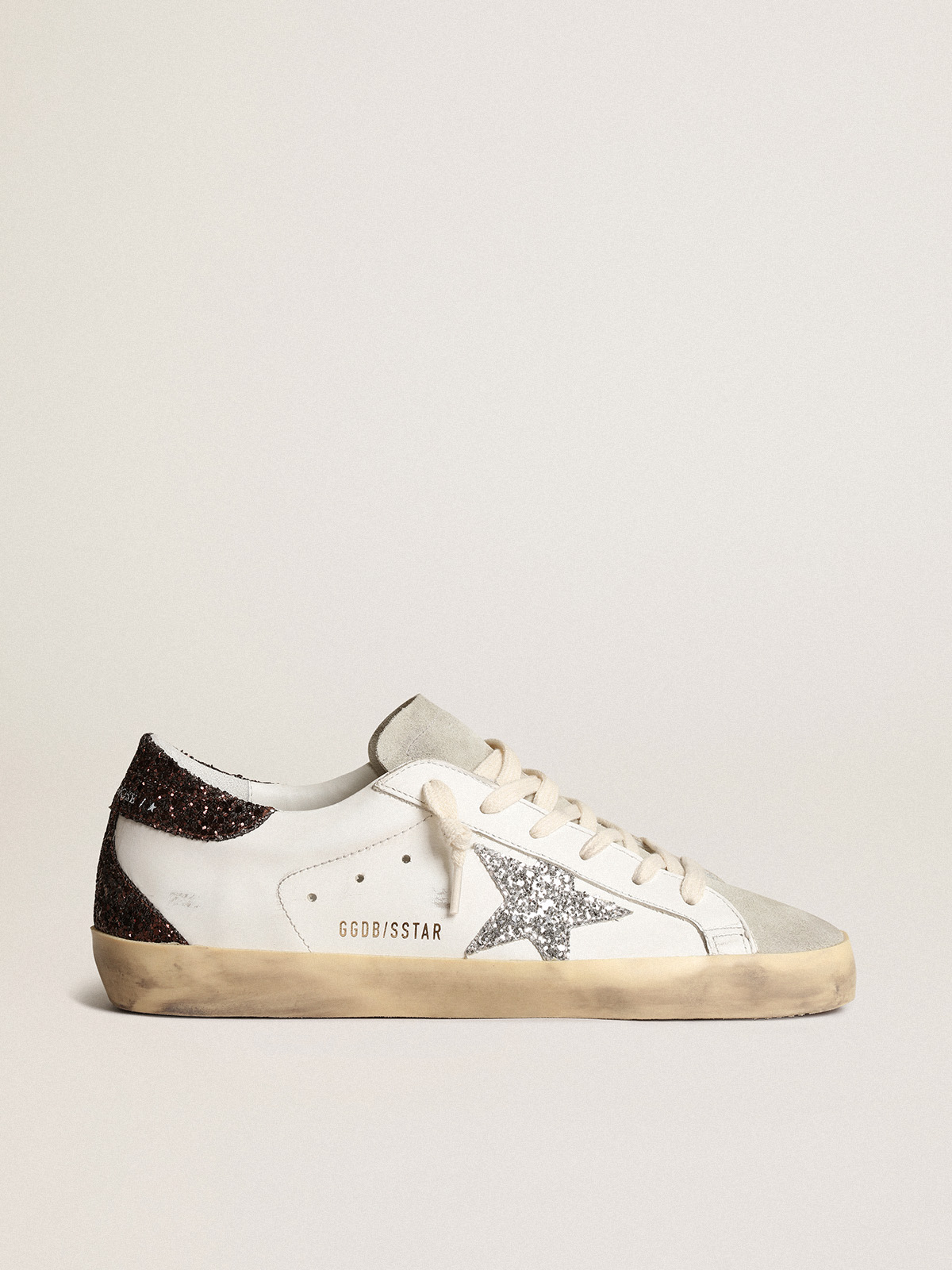 Super-Star with silver star and brown glitter heel tab| Golden Goose