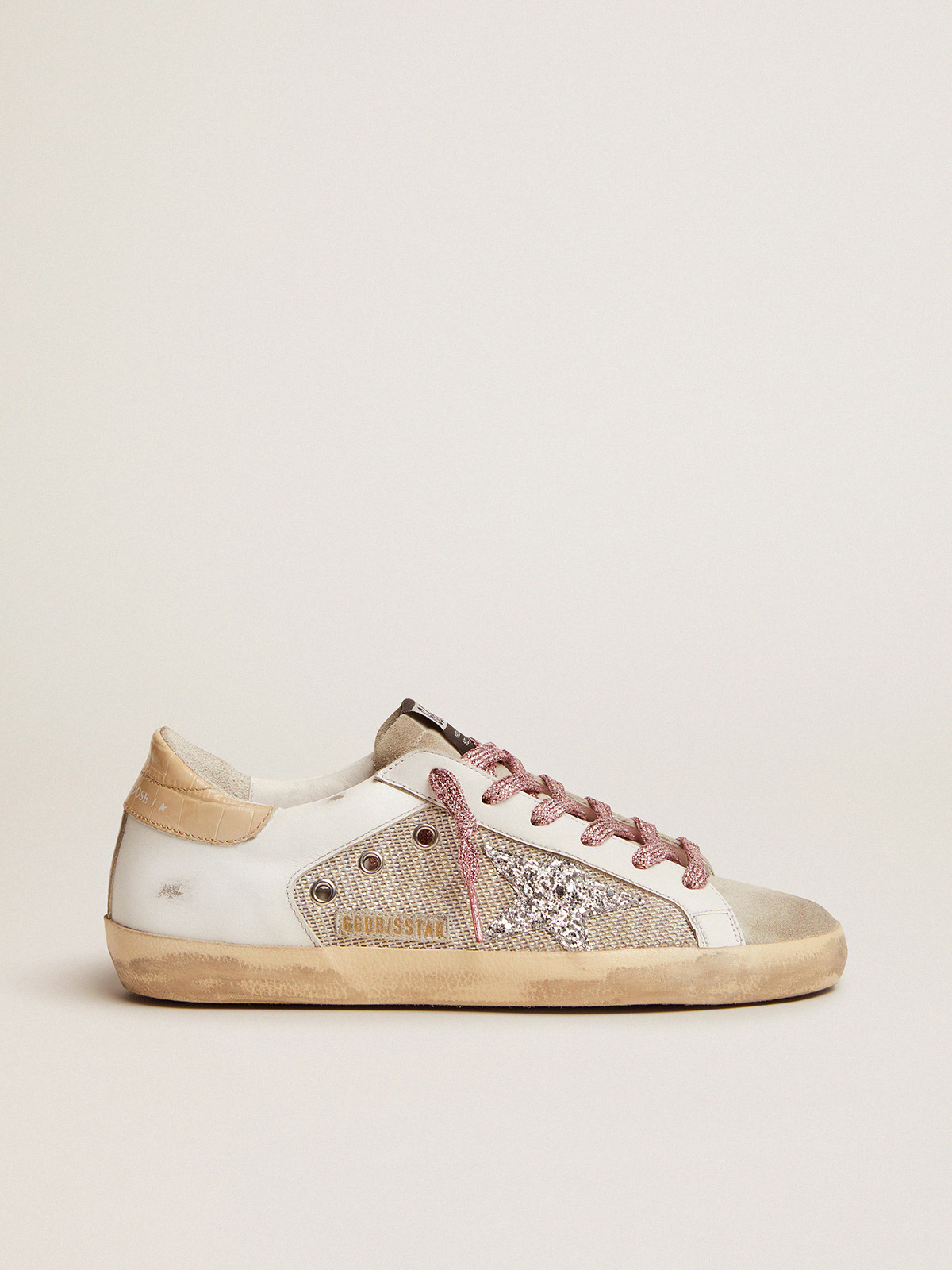 Super-Star sneakers in white leather and silver mesh| Golden Goose