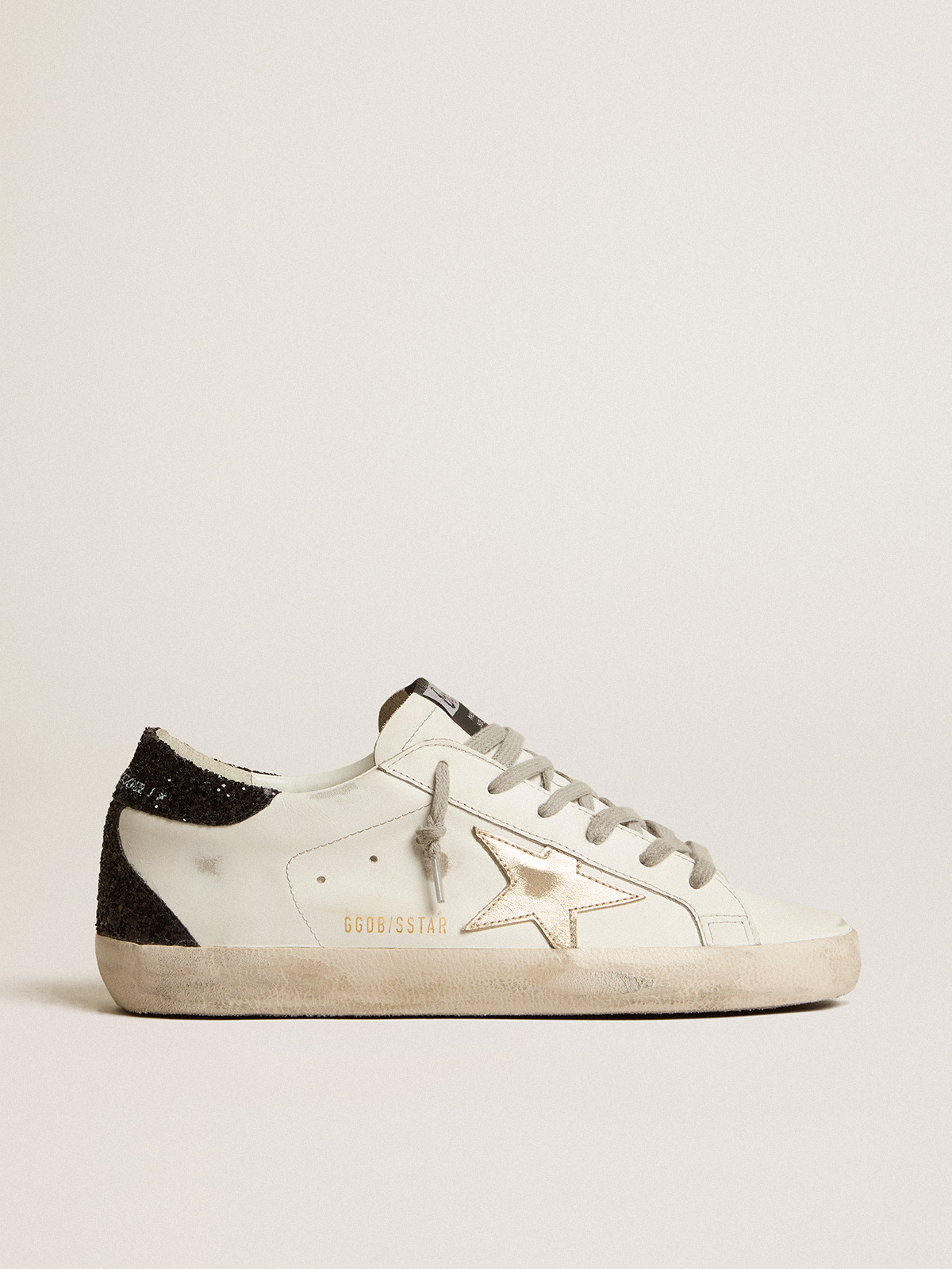 Super-Star with gold star and black glitter heel tab| Golden Goose