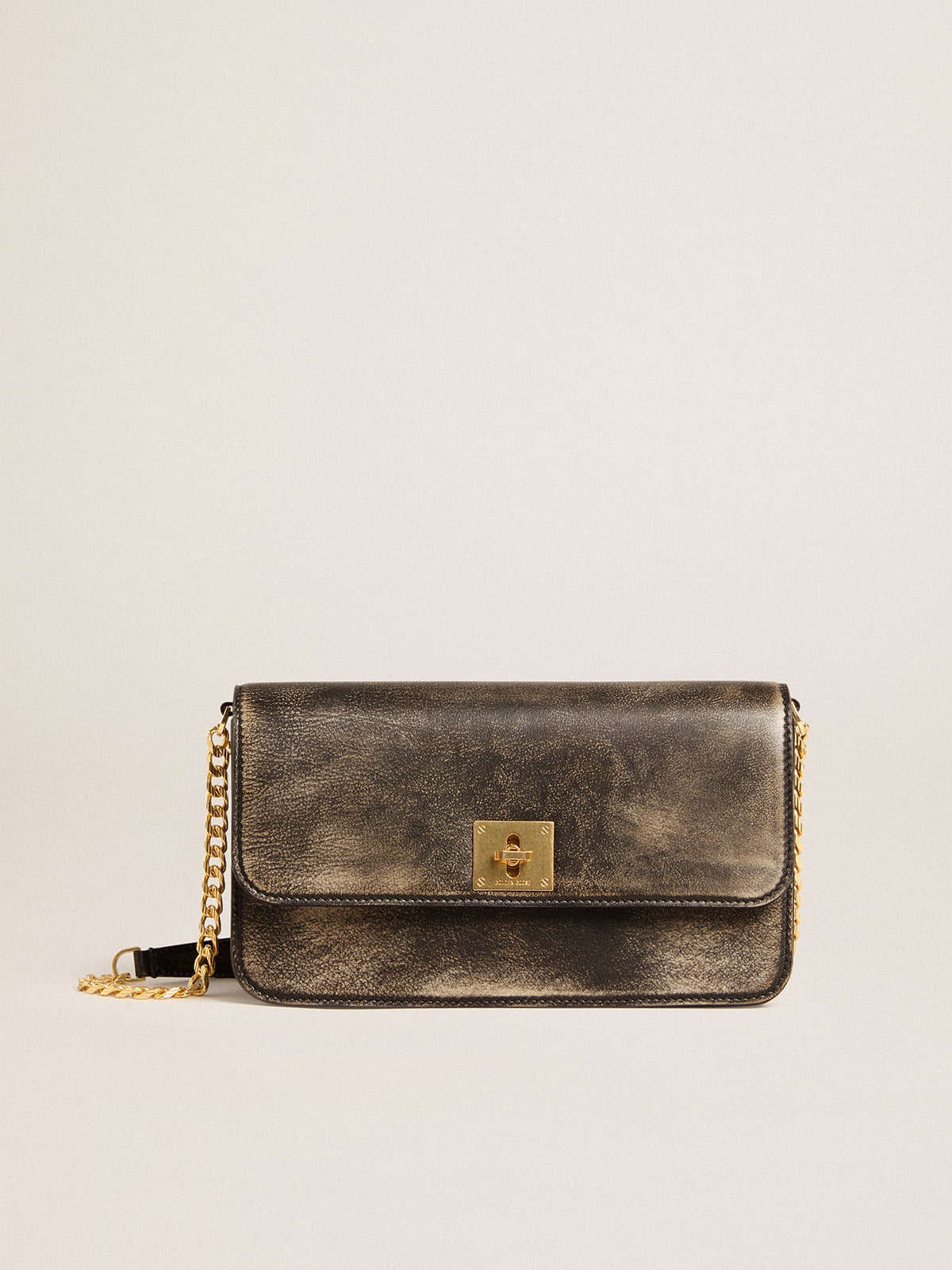 Gioia Bag in black vintage leather with gold details| Golden Goose