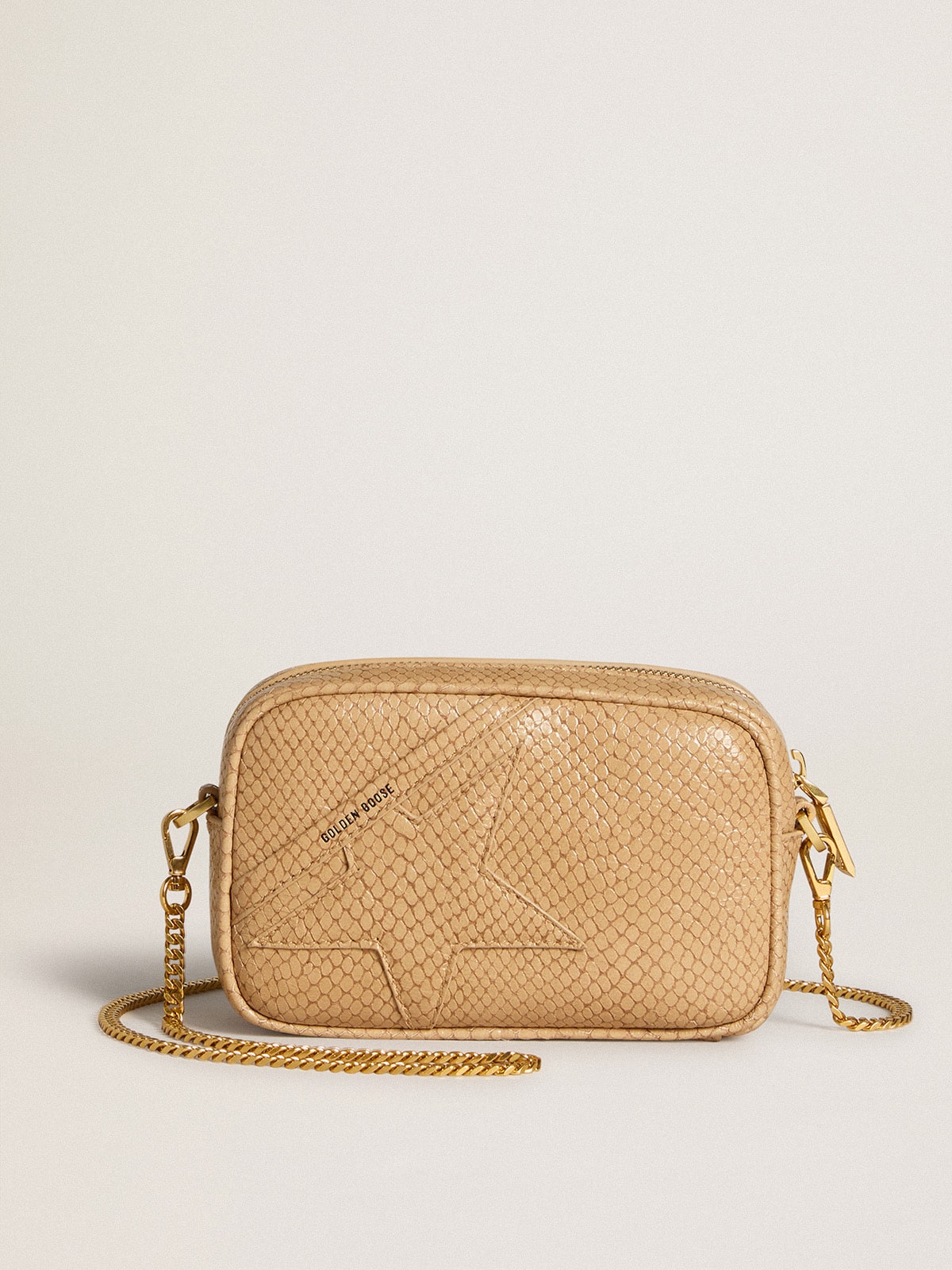 Mini Star Bag in beige snake-print leather| Golden Goose