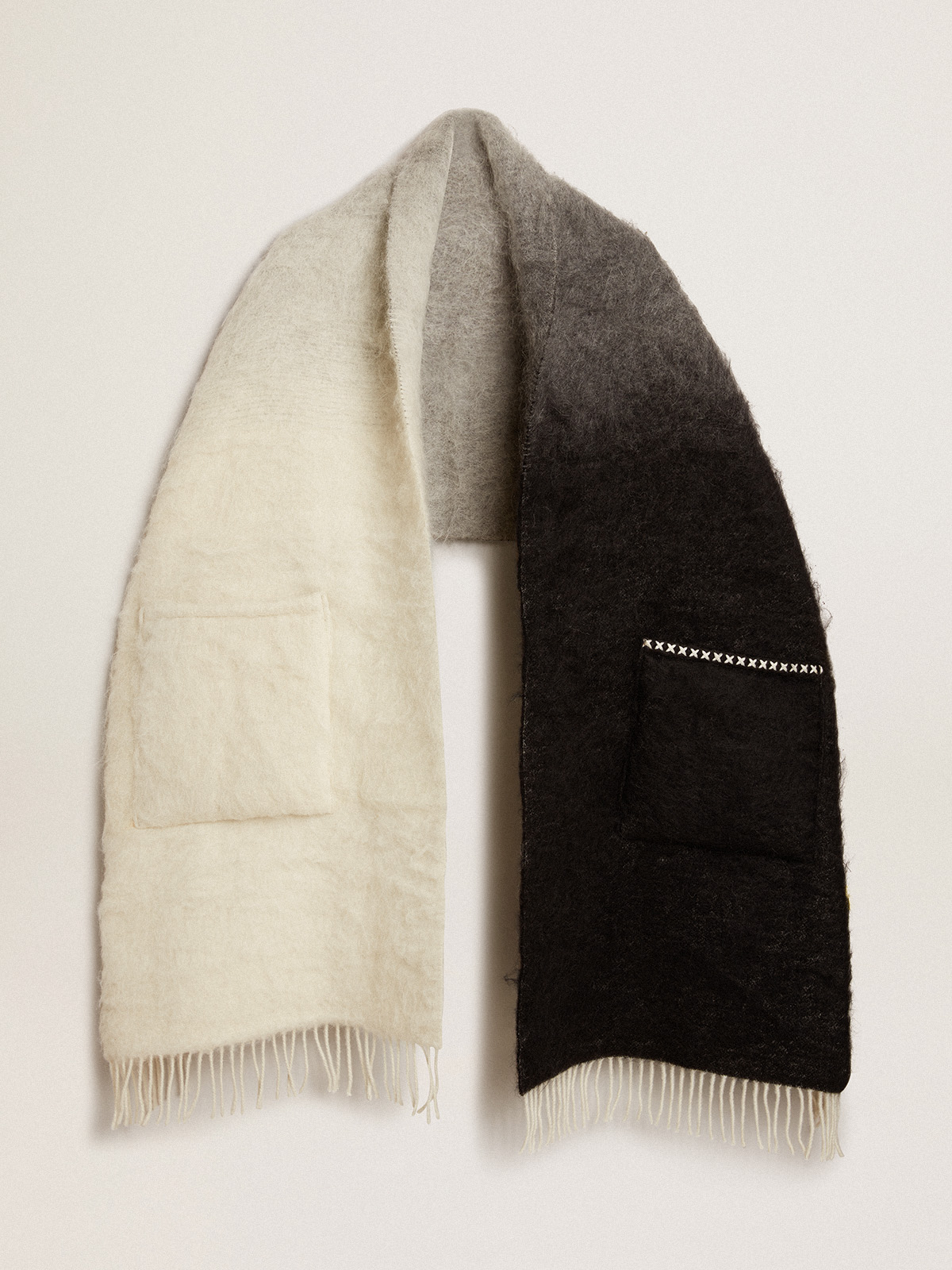 Black and white scarf with pockets| Golden Goose