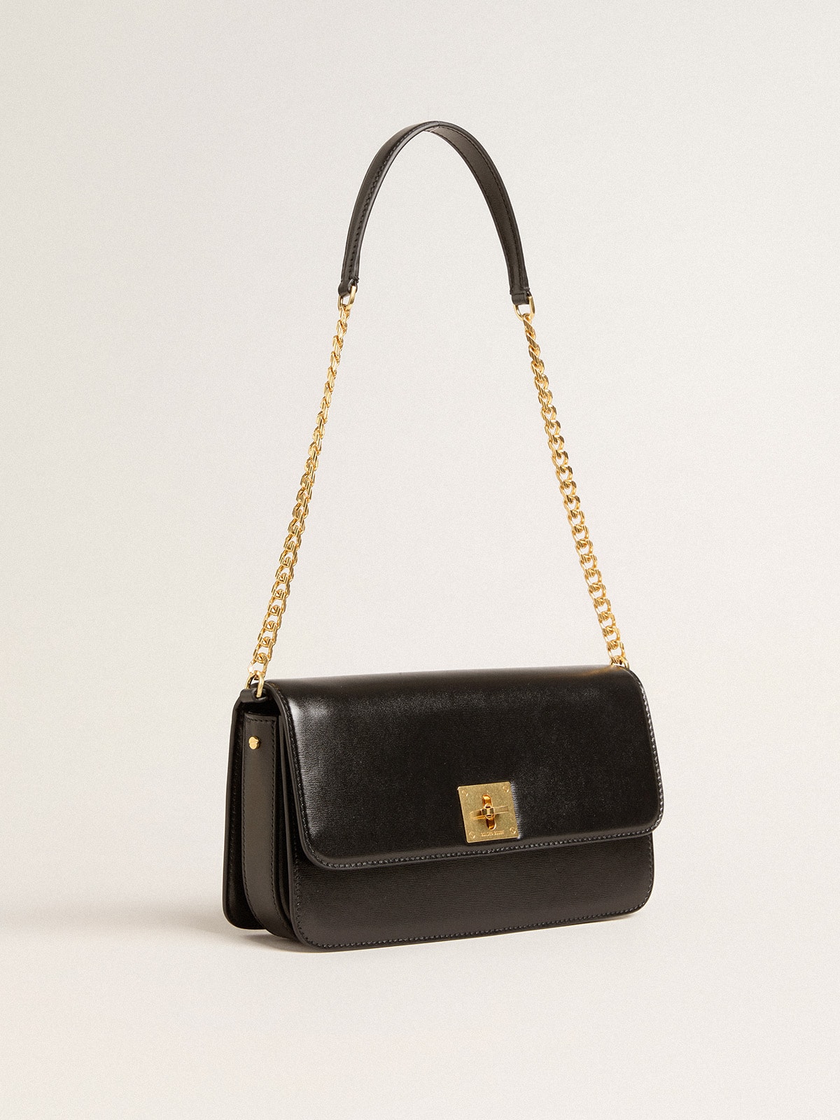 Gioia Bag in black boarded leather with gold details| Golden Goose