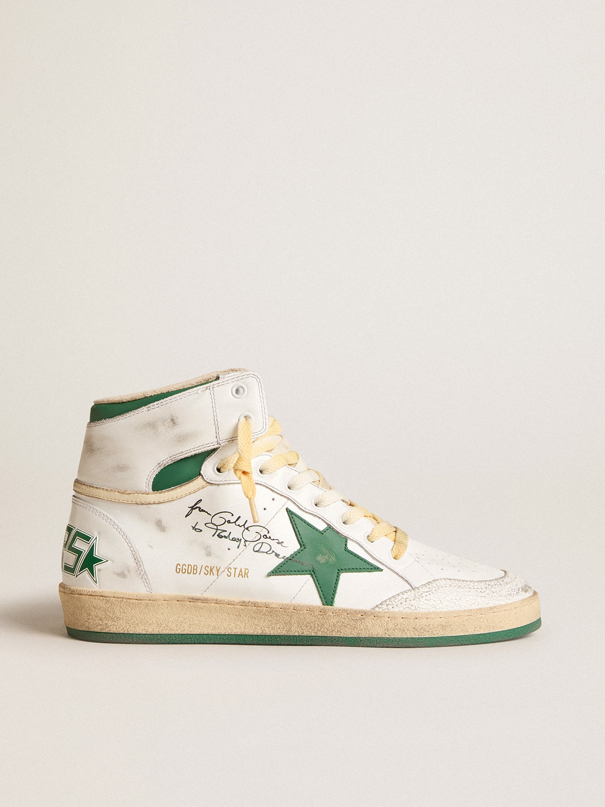 Sky-Star in white leather with green leather star| Golden Goose