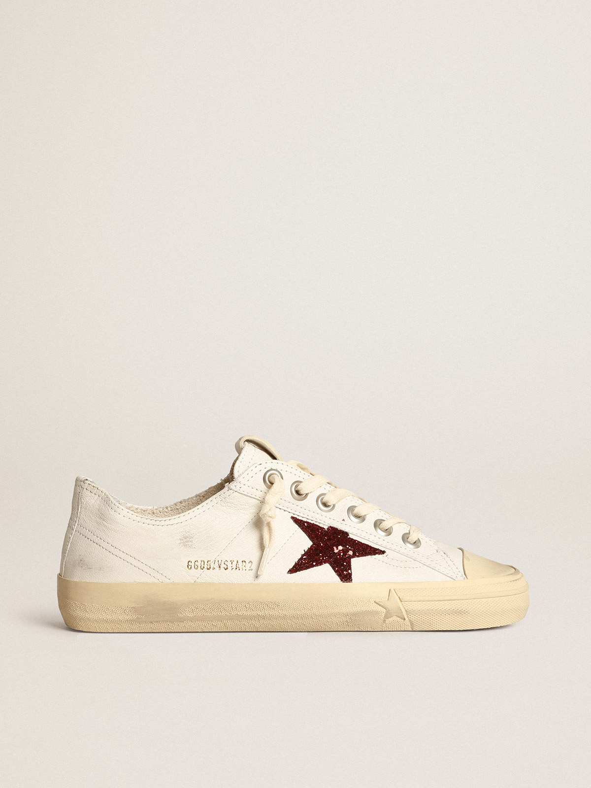 Women's V-Star in white nappa with red glitter star| Golden Goose