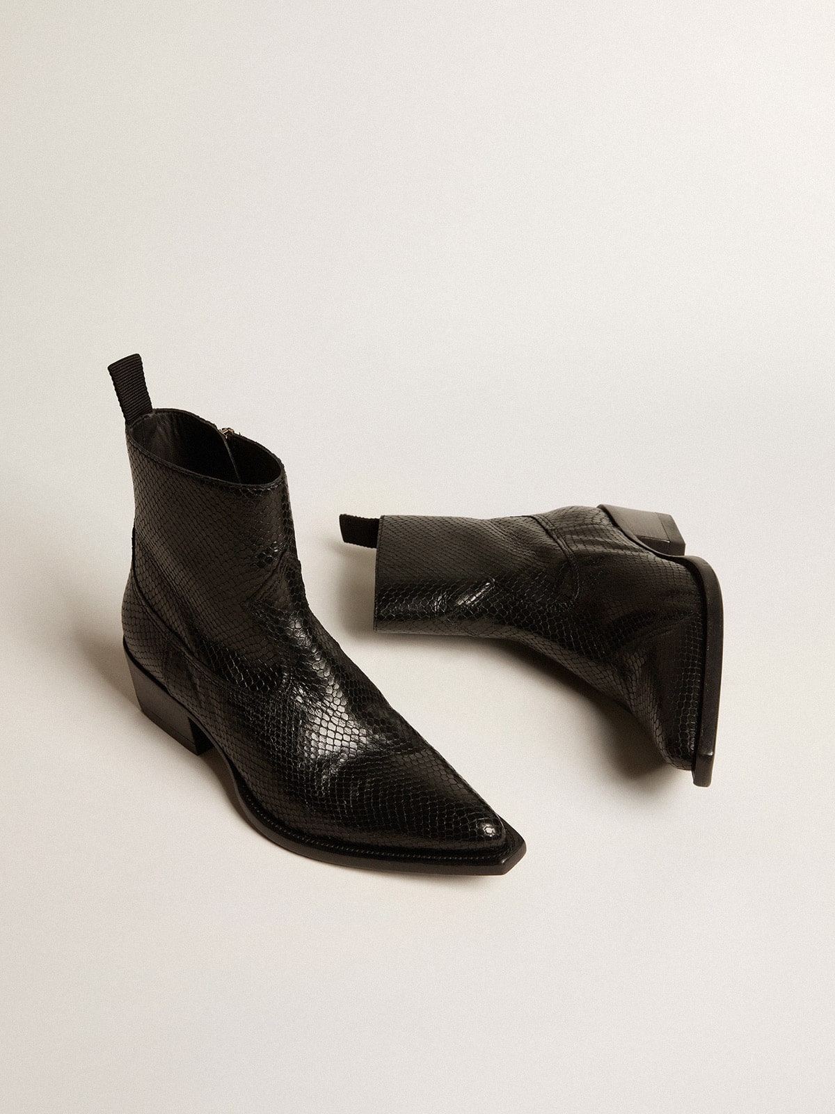 Low Debbie boots in black snake-print leather| Golden Goose