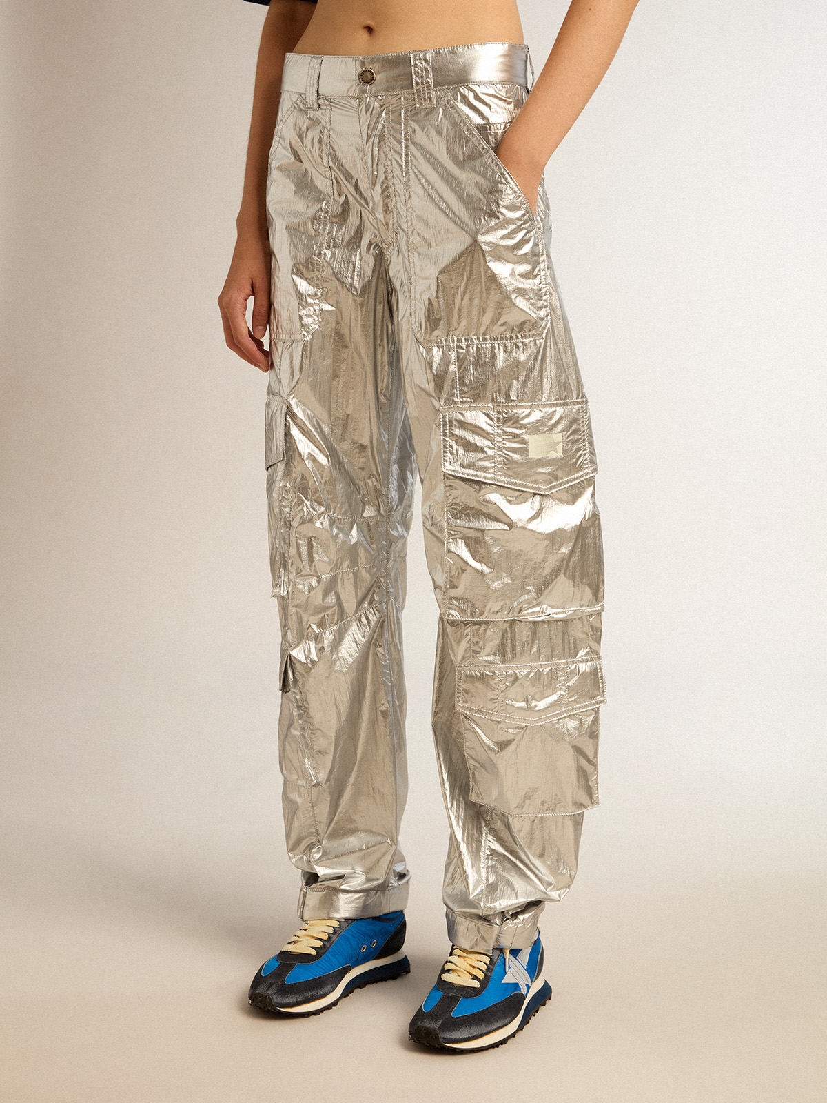 Women's cargo pants in silver technical fabric| Golden Goose