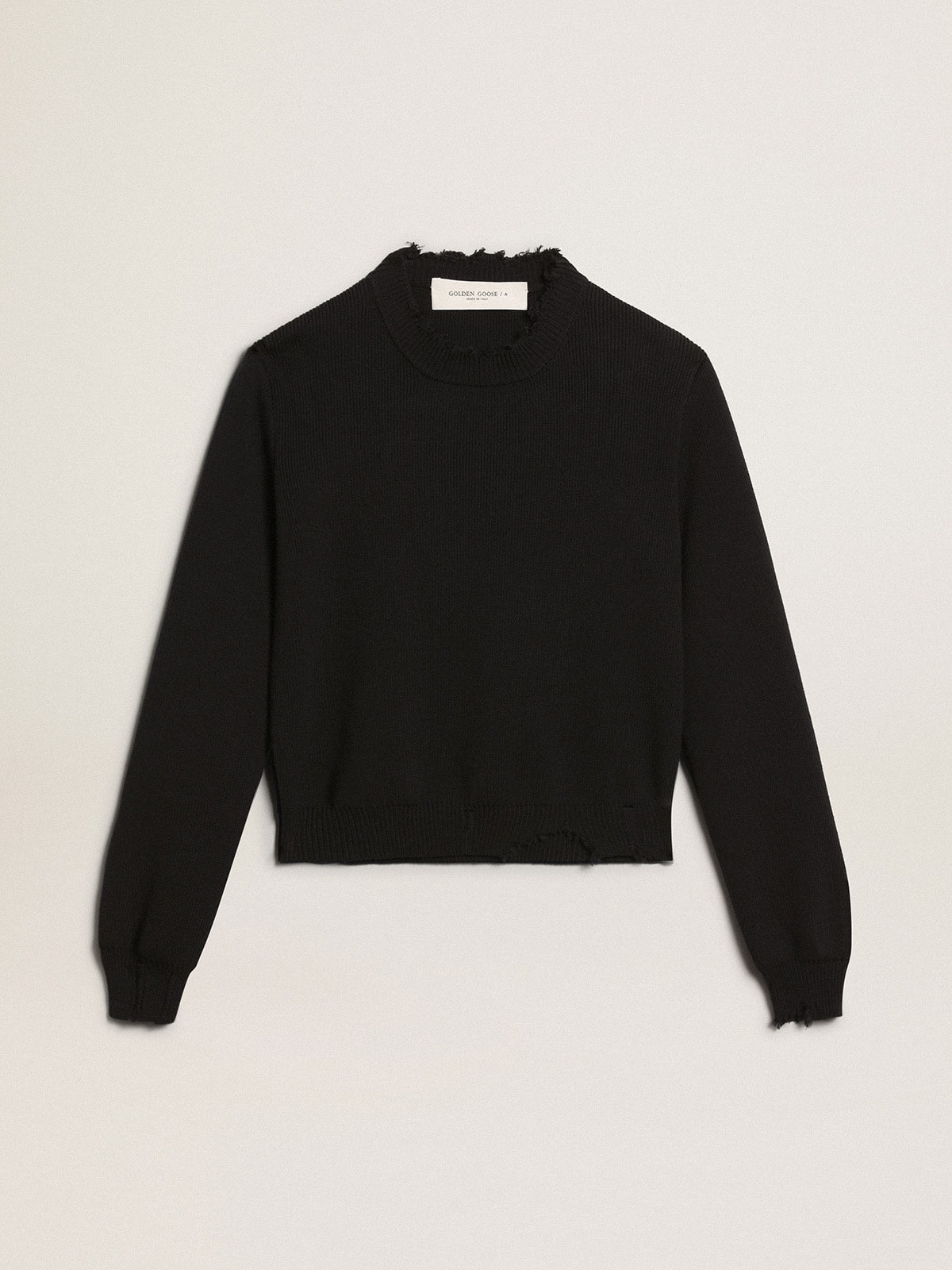 Women's round-neck sweater in dark blue cotton| Golden Goose