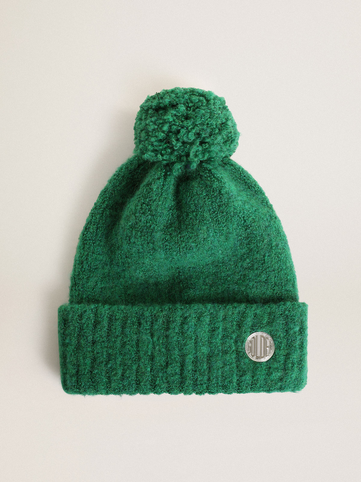 Journey Collection green wool beanie with pompom| Golden Goose