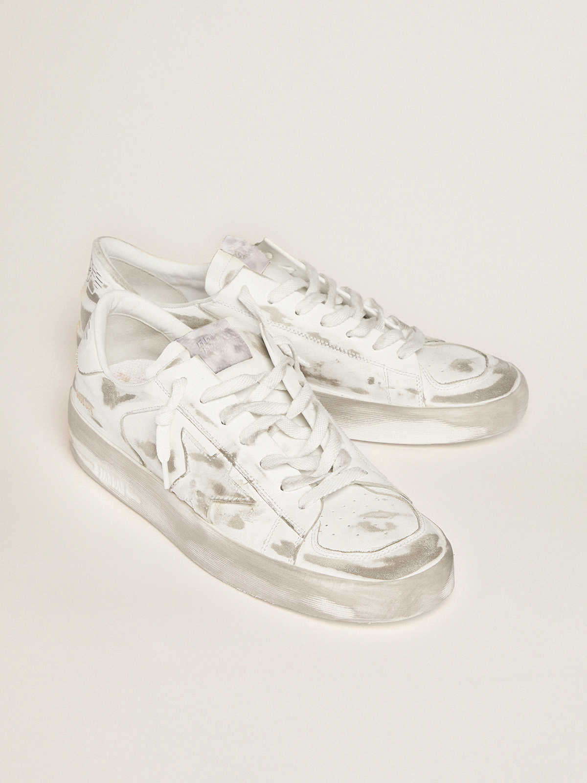 Men's Stardan in white leather with distressed effect| Golden Goose