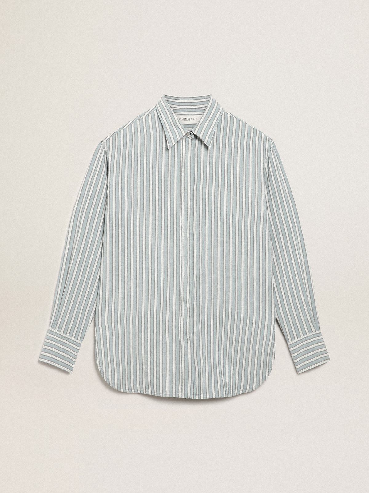 Women's boyfriend shirt with blue stripes| Golden Goose