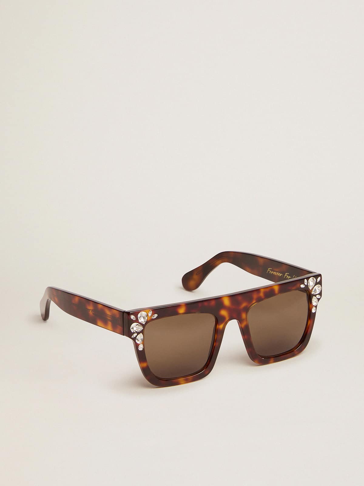 Square model sunglasses with havana frame and crystals| Golden Goose