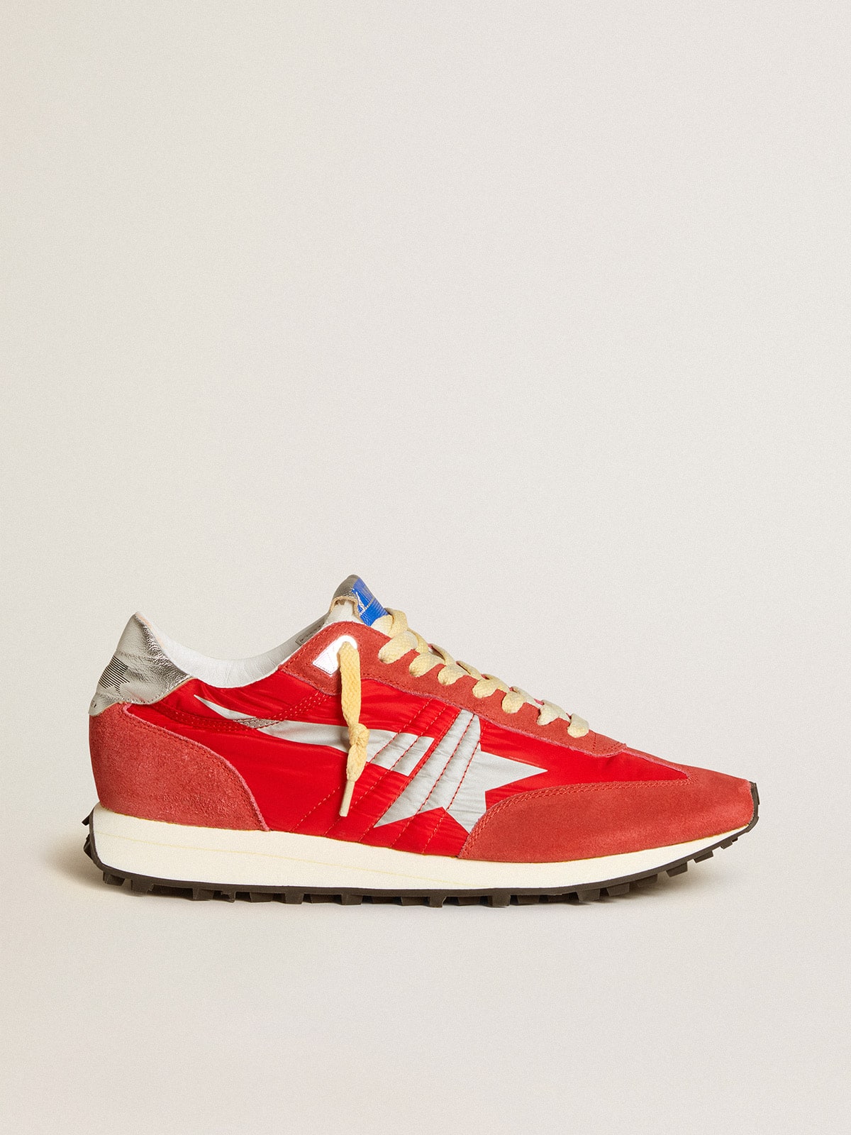 Men's Marathon with red nylon upper and silver star| Golden Goose