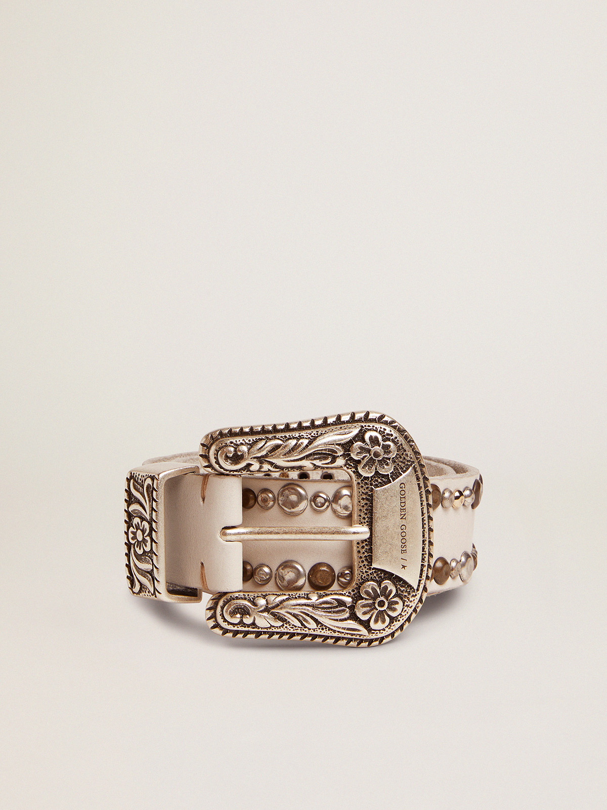 Women's belt in white leather with colored studs| Golden Goose