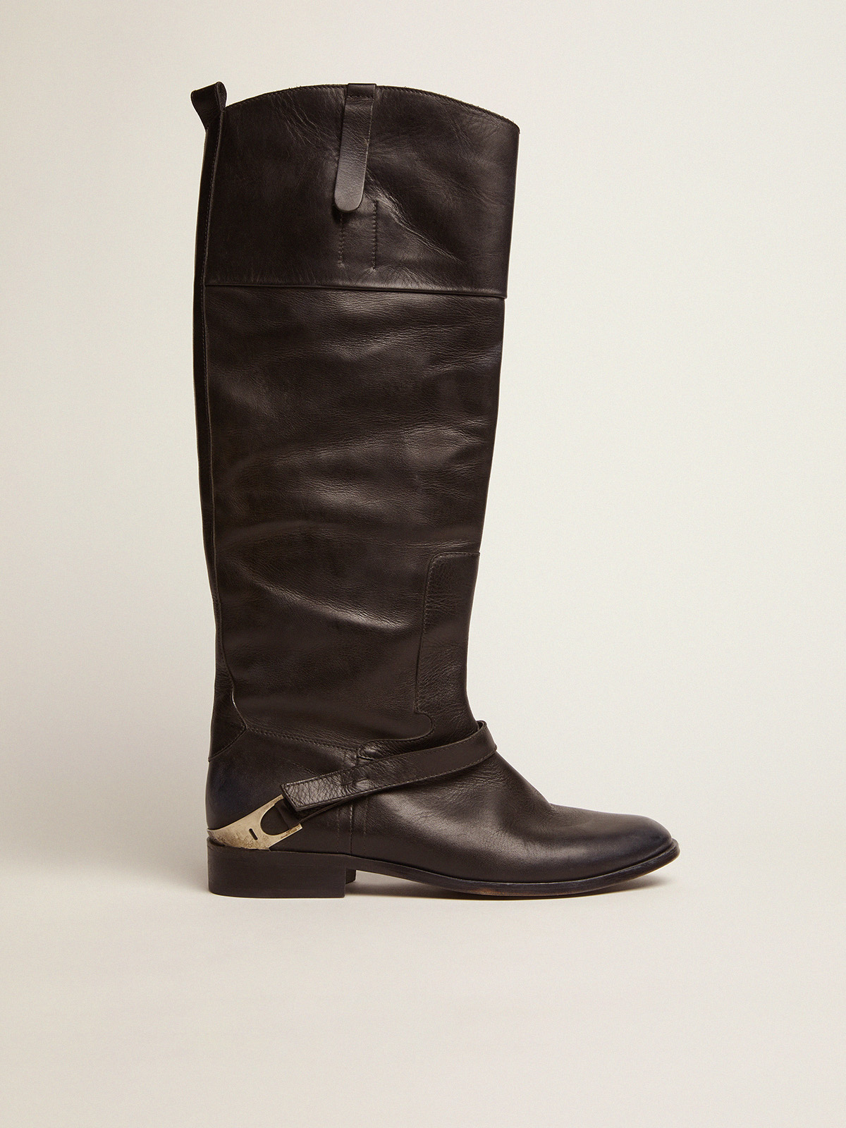 Women's black leather boots with clamp on the heel| Golden Goose