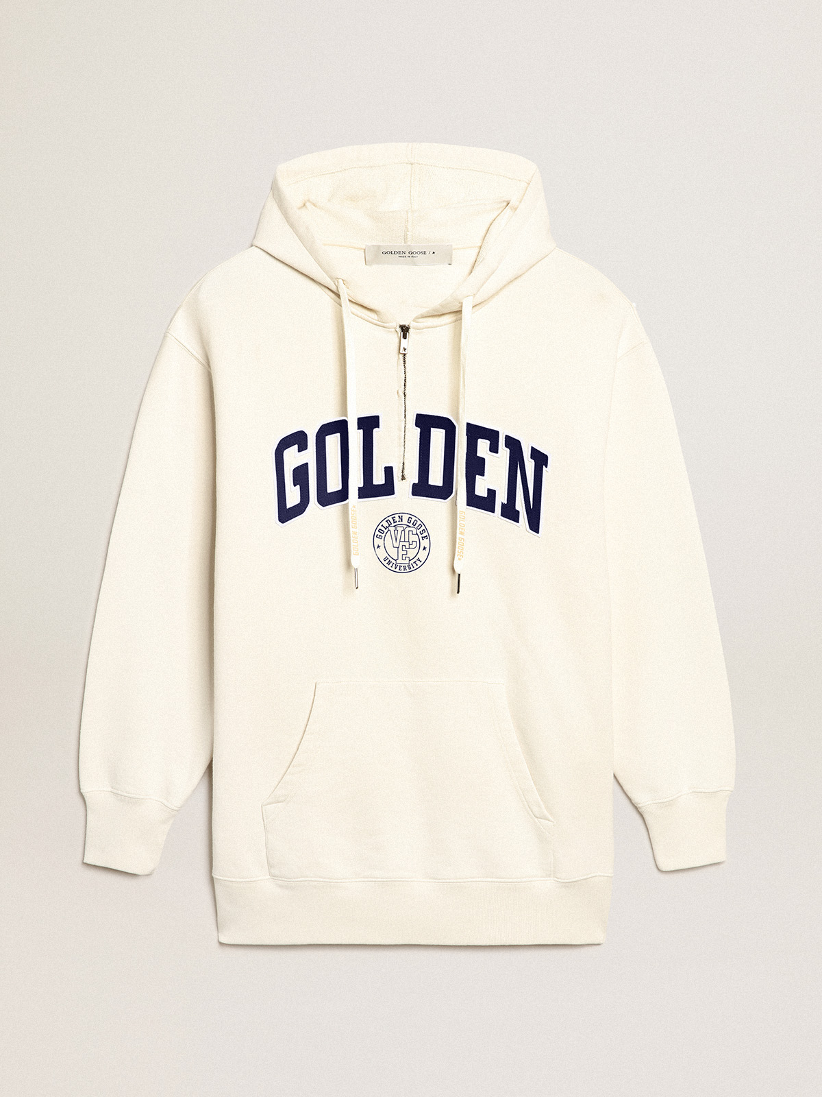White sweatshirt dress with hood and Golden patch| Golden Goose