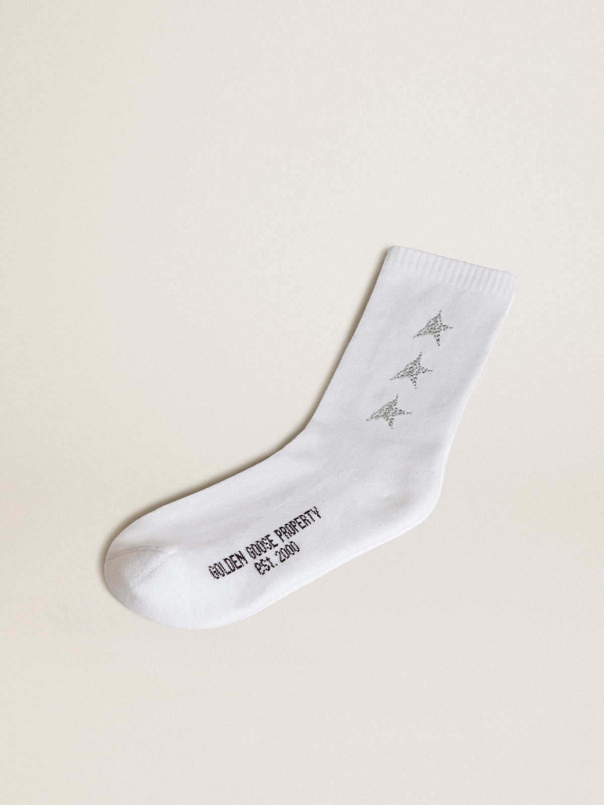 White socks with decorative crystal stars| Golden Goose