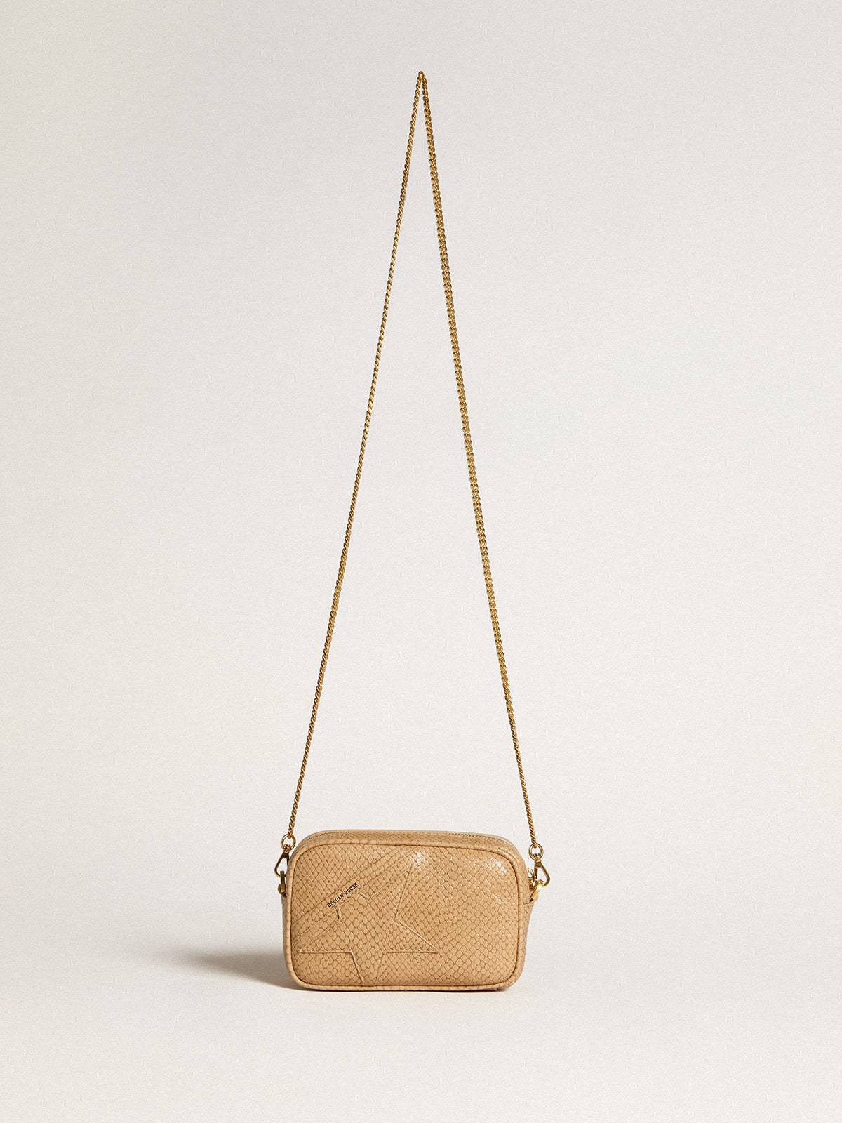 Mini Star Bag in beige snake-print leather| Golden Goose