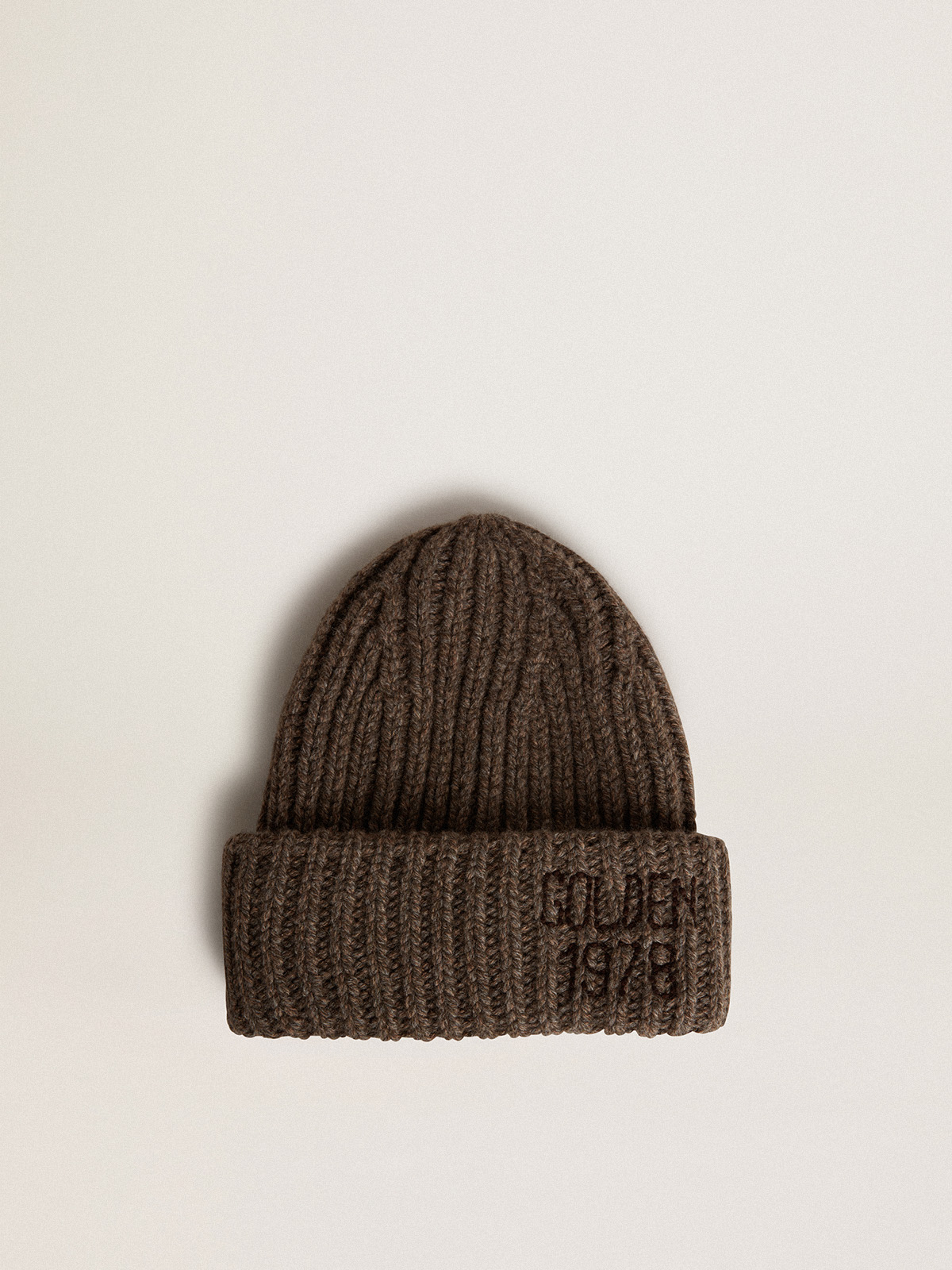 Ash brown beanie in cashmere blend wool| Golden Goose