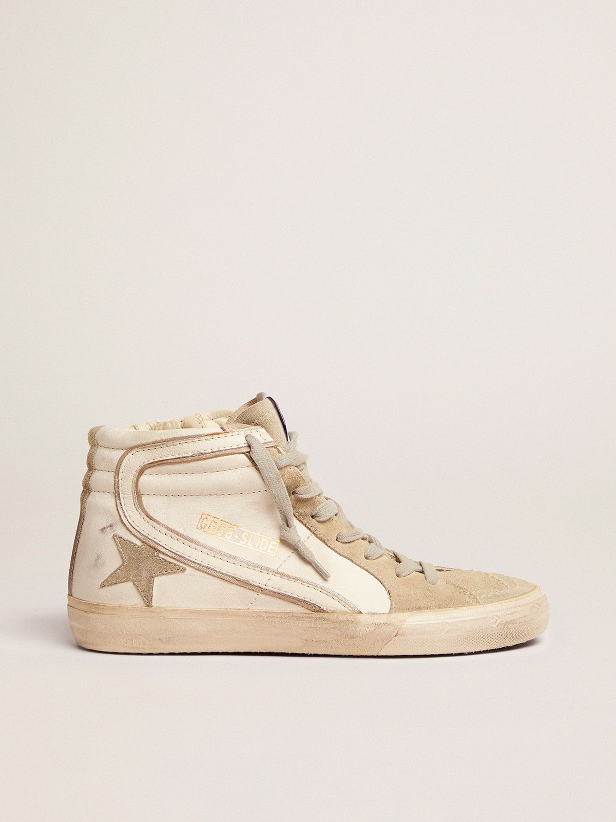 Women's Slide with ice-gray suede star and white flash| Golden Goose
