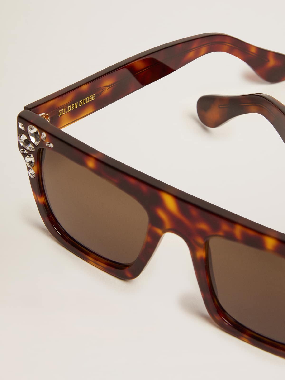 Square model sunglasses with havana frame and crystals| Golden Goose