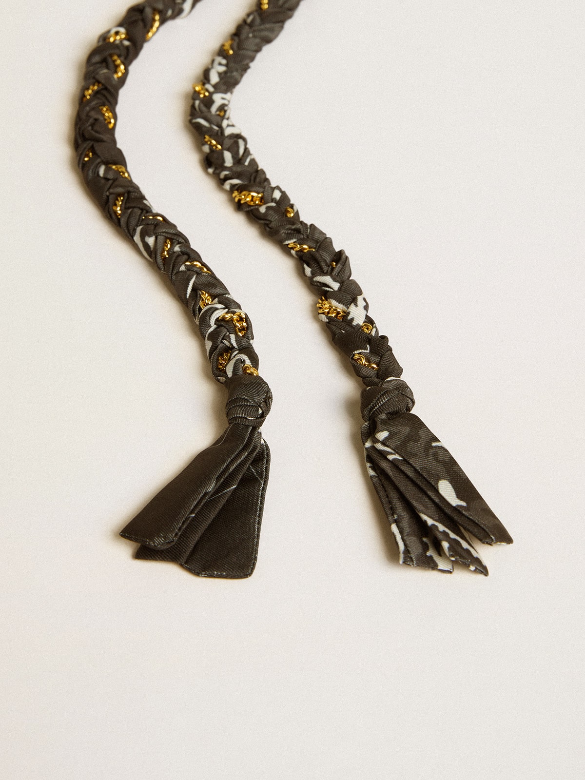 Black braided fabric charm with brass chain| Golden Goose