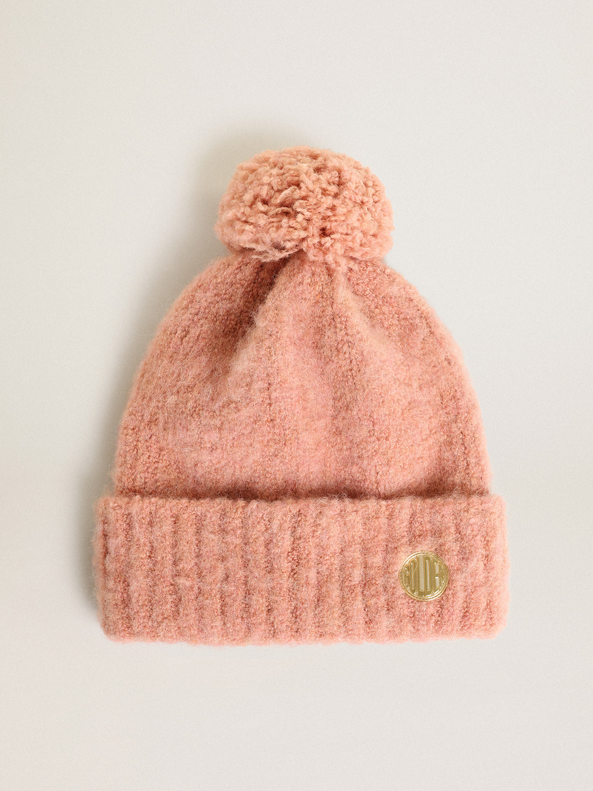 Pale pink wool beanie with pompom| Golden Goose
