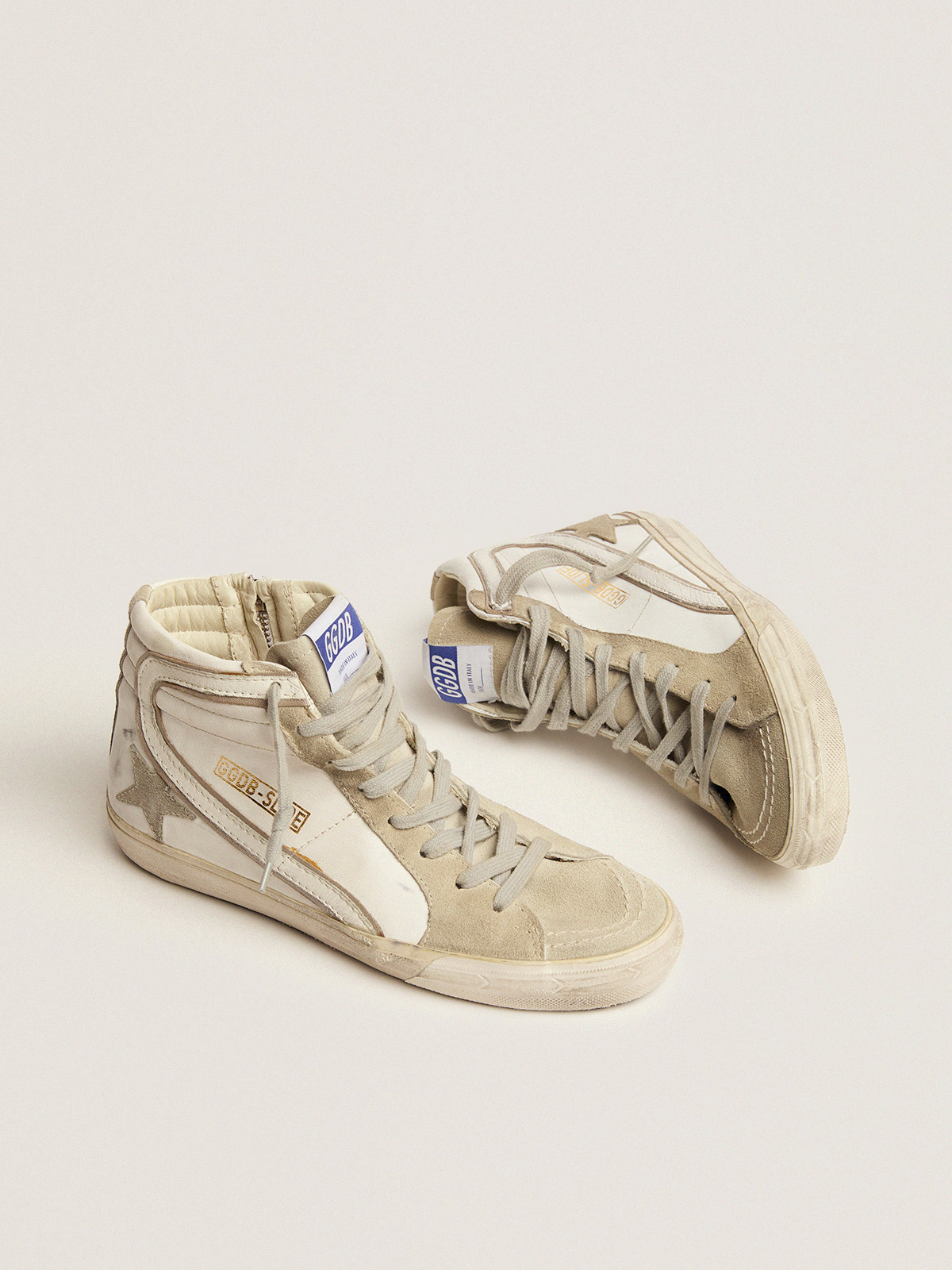 Women's Slide with ice-gray suede star and white flash| Golden Goose