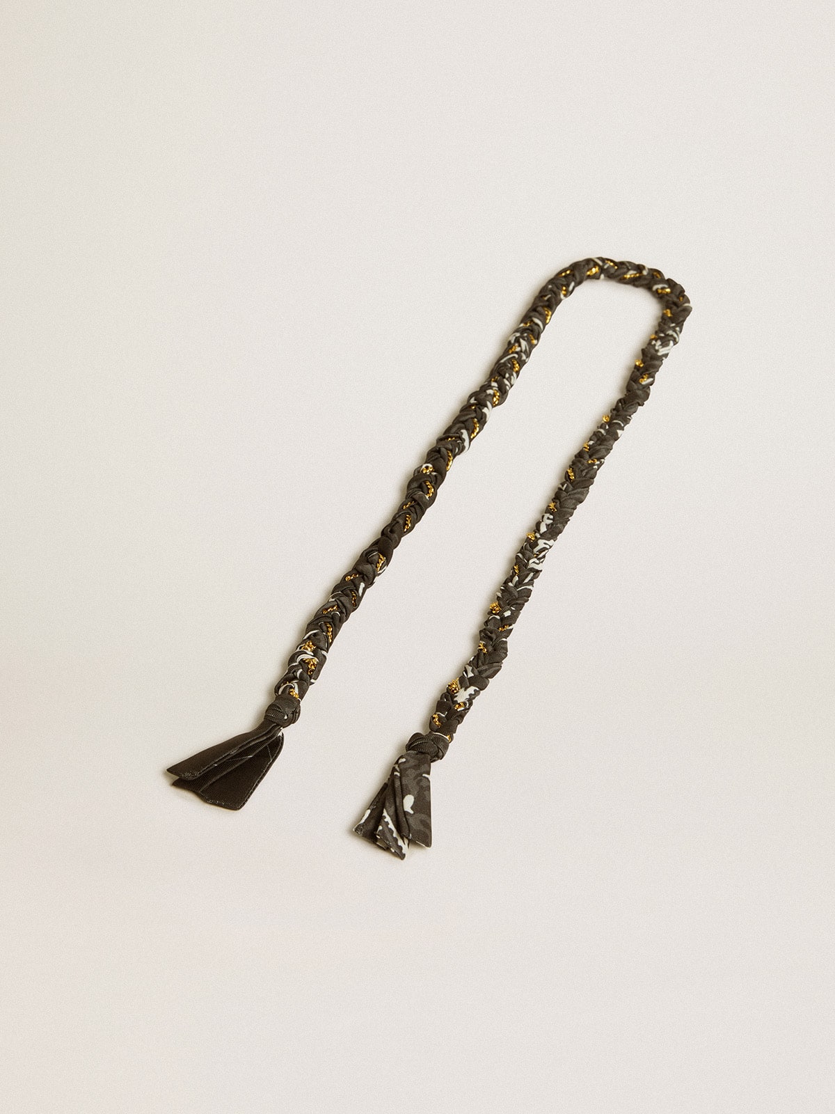 Black braided fabric charm with brass chain| Golden Goose