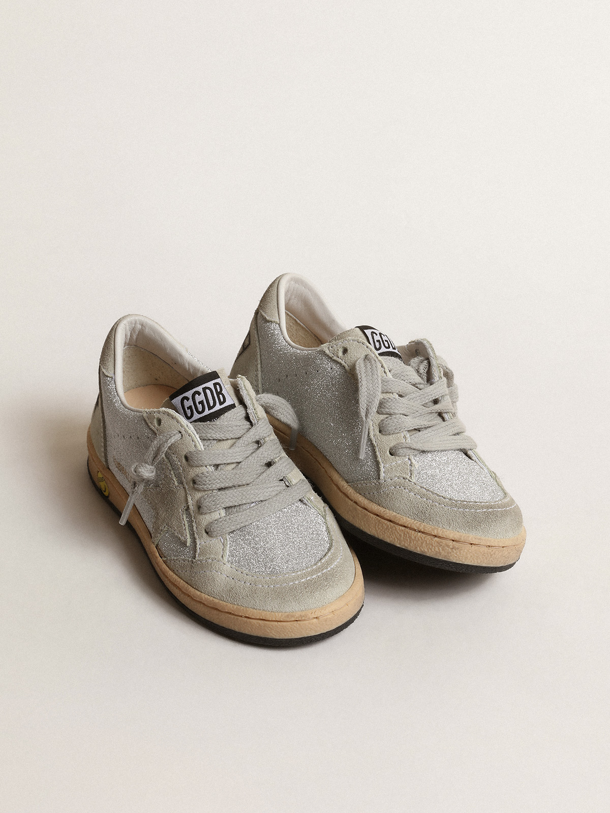 Ball Star Young in glitter with ice-gray suede inserts| Golden Goose