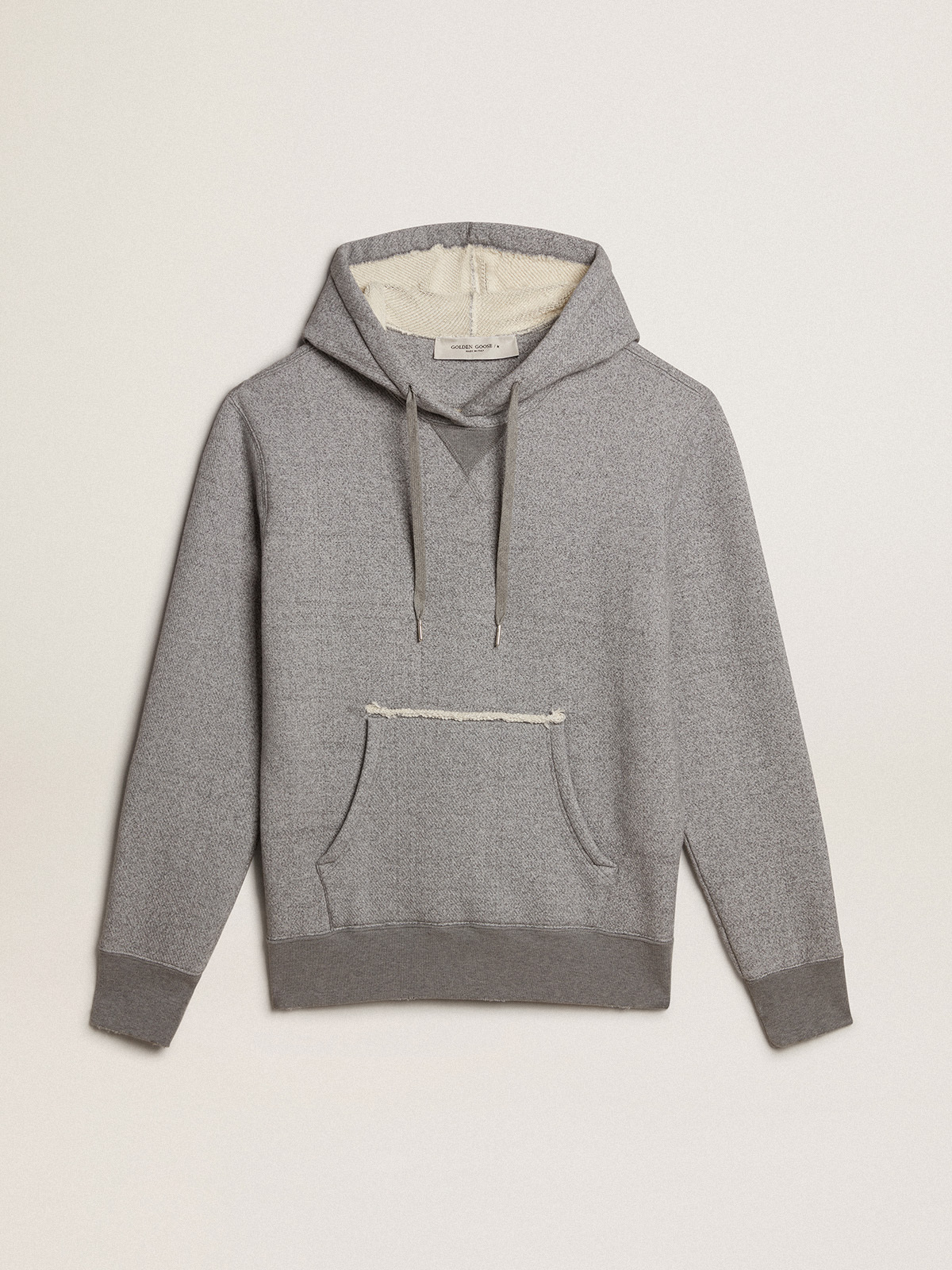 Gray melange cotton sweatshirt with hood| Golden Goose
