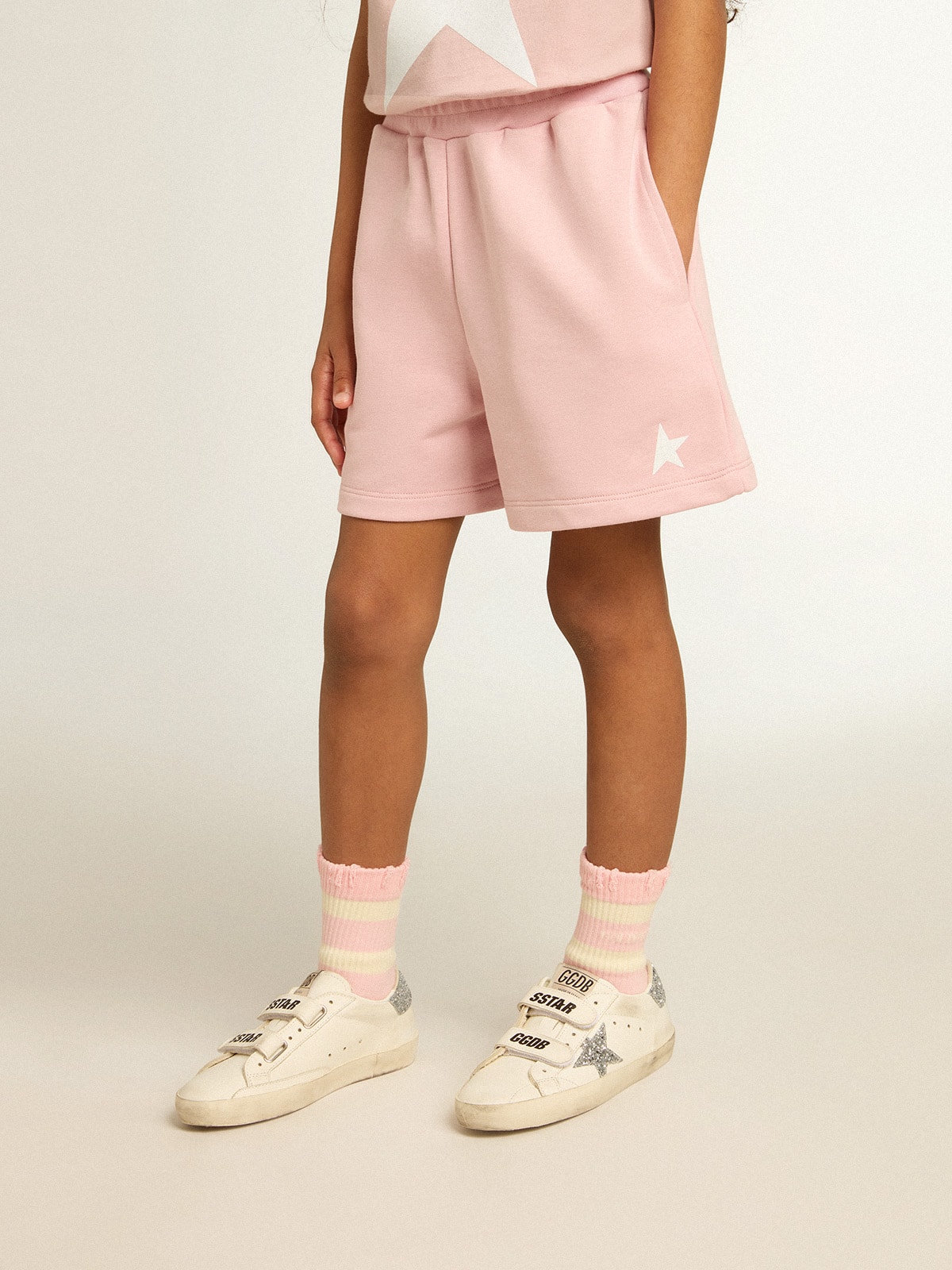 Girls' shorts in pink with white star| Golden Goose