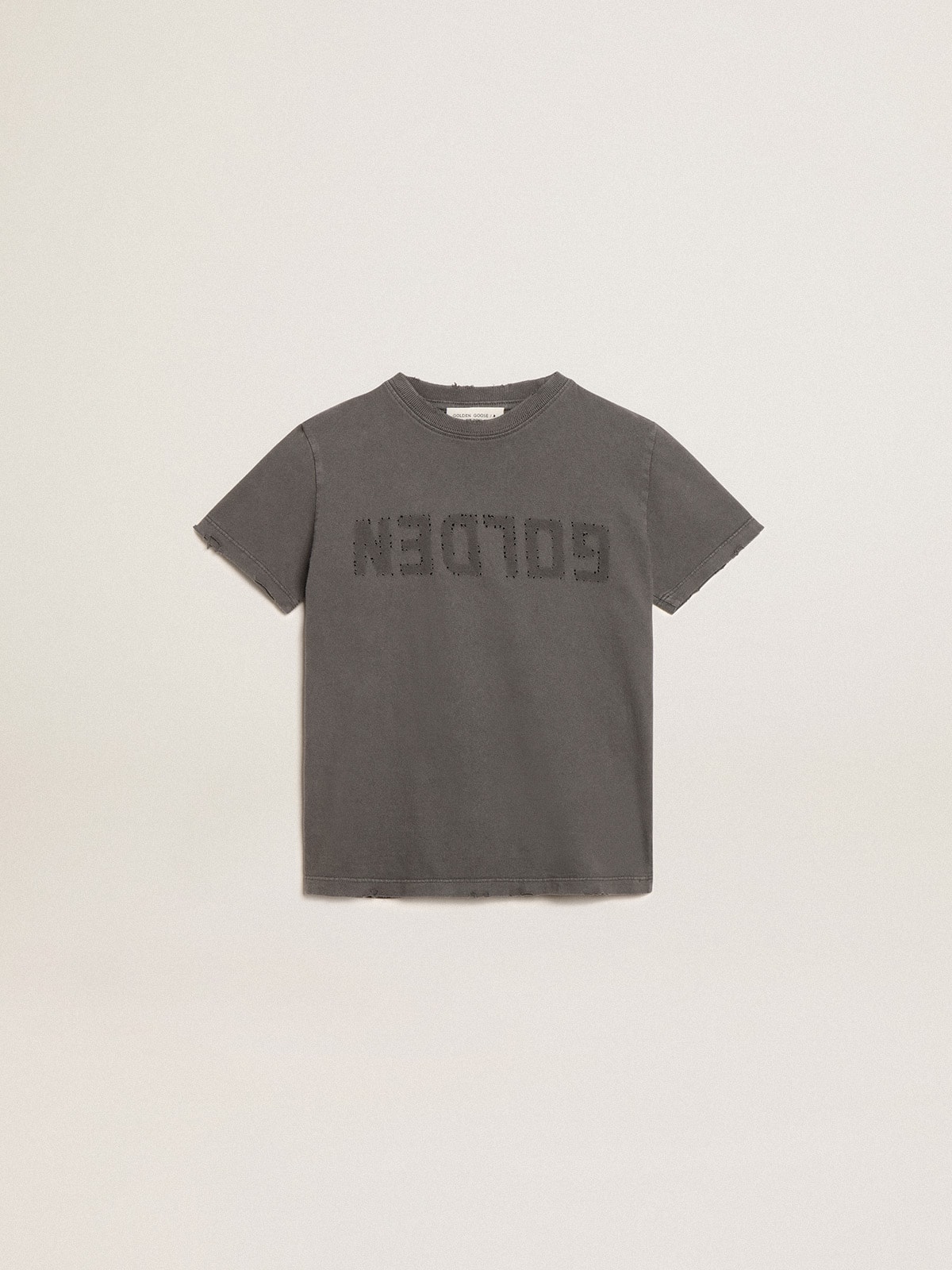 Boys' T-shirt in gray with distressed treatment| Golden Goose