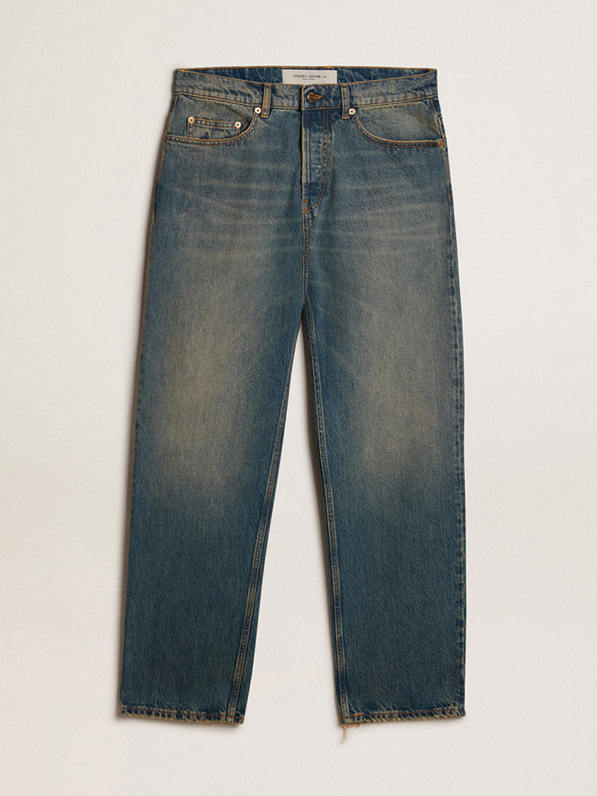 Blue jeans with a lived-in treatment| Golden Goose