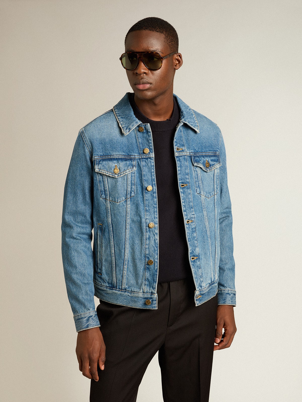 Men's denim jacket with medium wash| Golden Goose