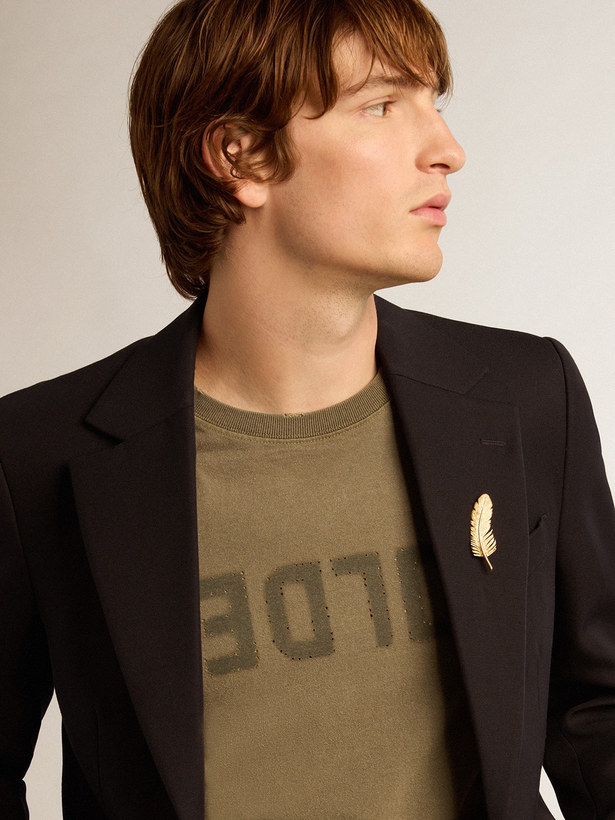 Men's olive green T-shirt with Golden lettering| Golden Goose