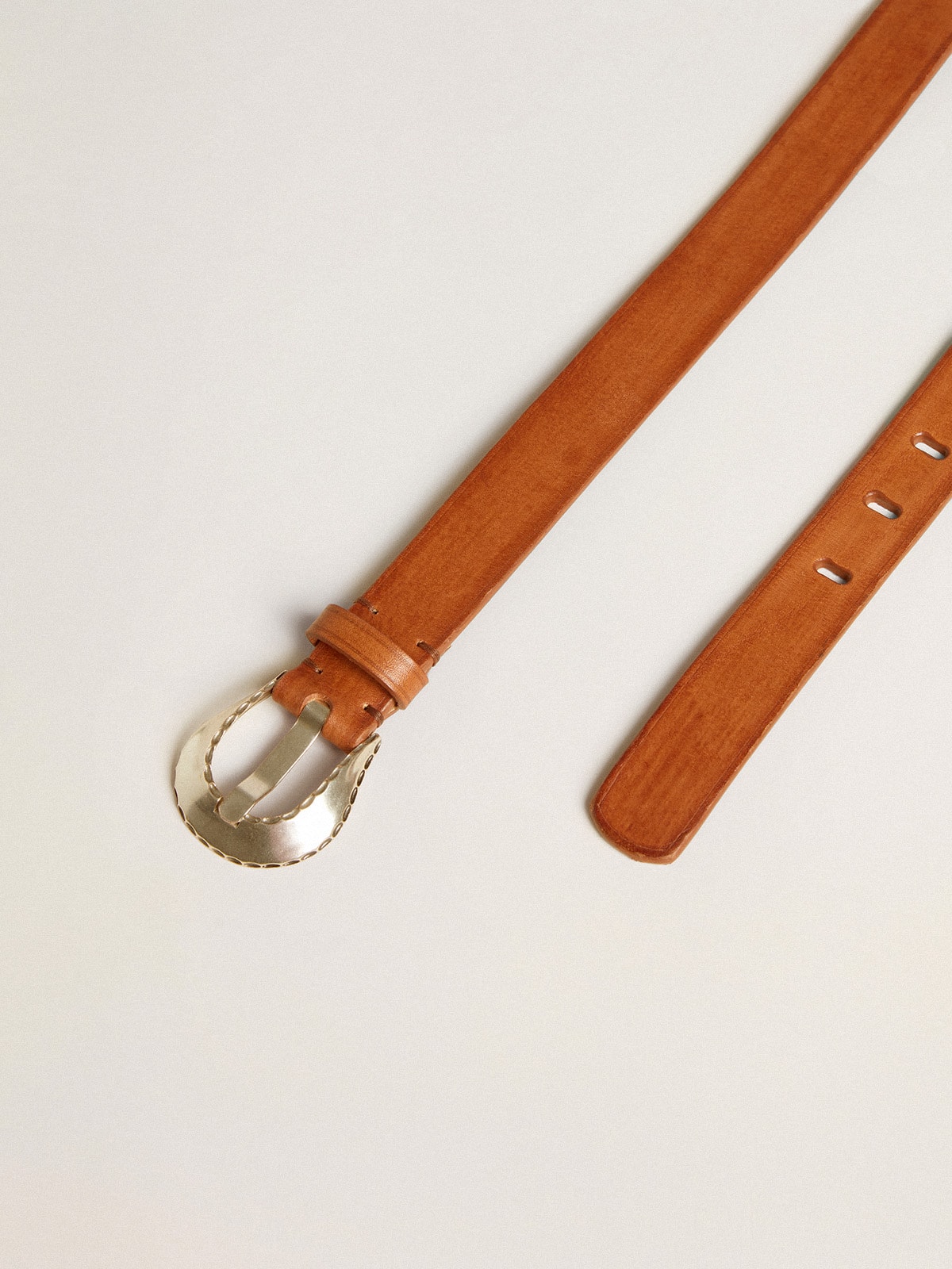 Men's belt in tan-colored washed leather| Golden Goose