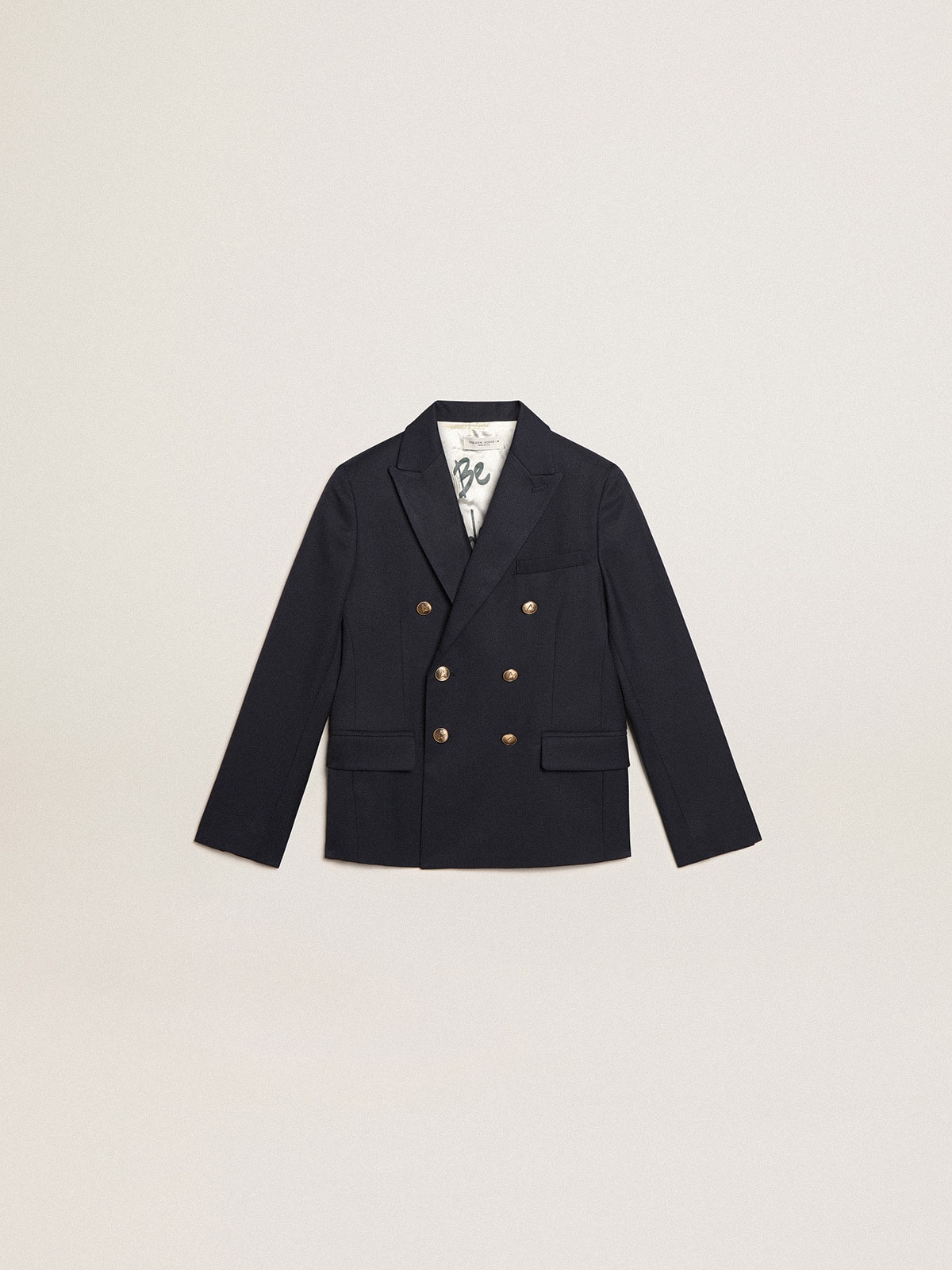 Boys' dark blue double-breasted buttoned blazer| Golden Goose