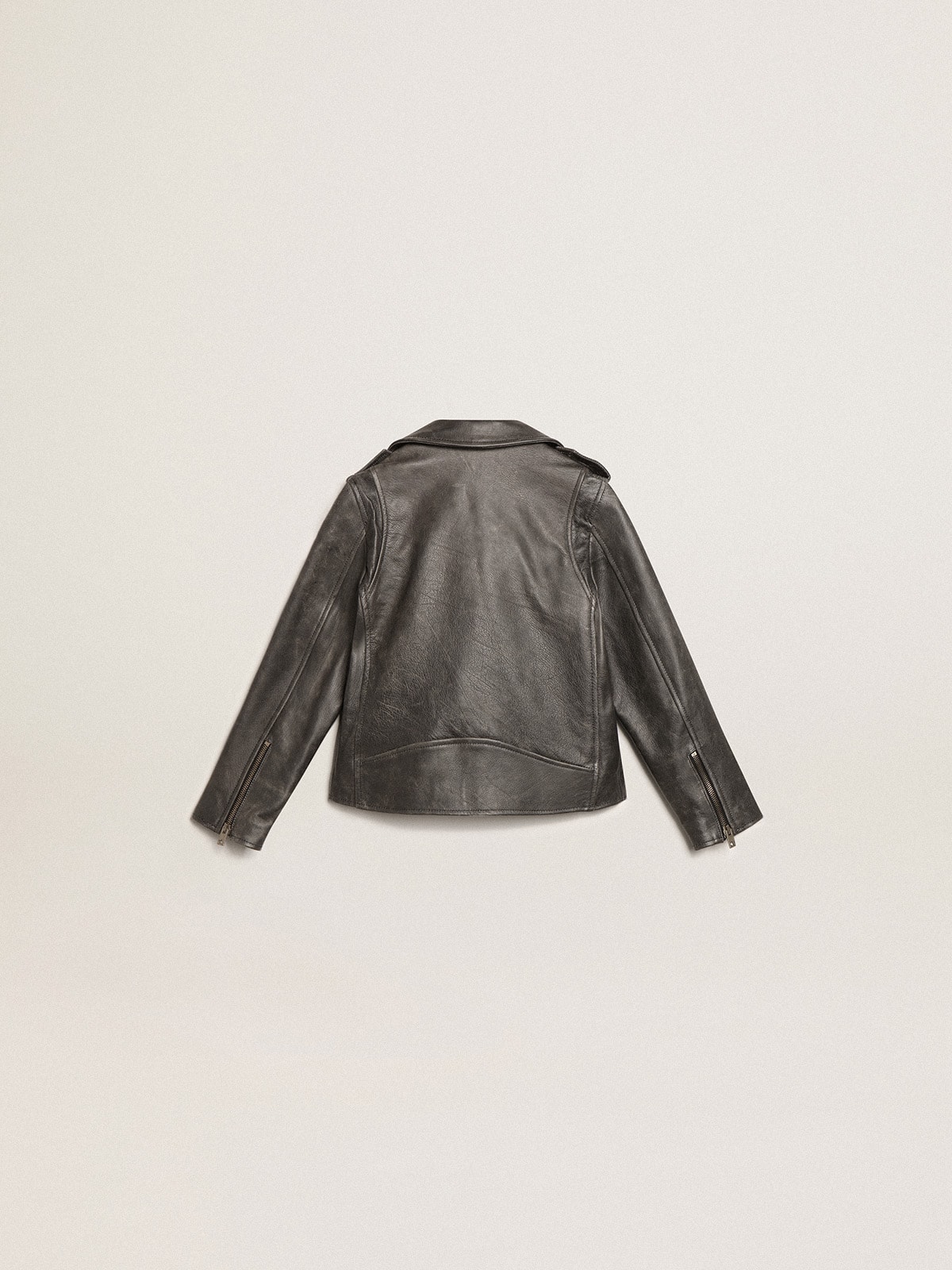 Boys' biker jacket in distressed leather| Golden Goose
