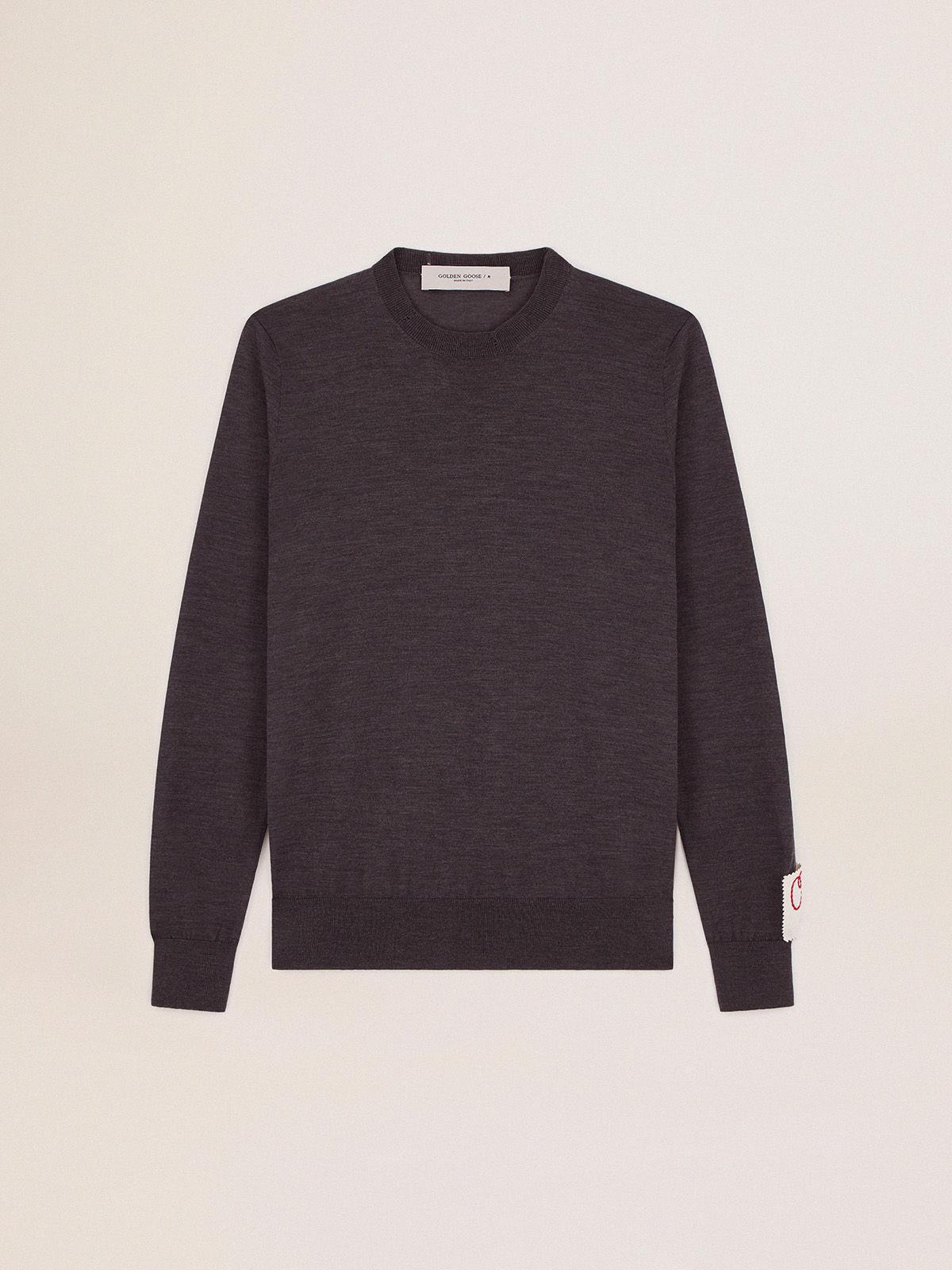 Men's round-neck sweater in dark gray mélange wool| Golden Goose