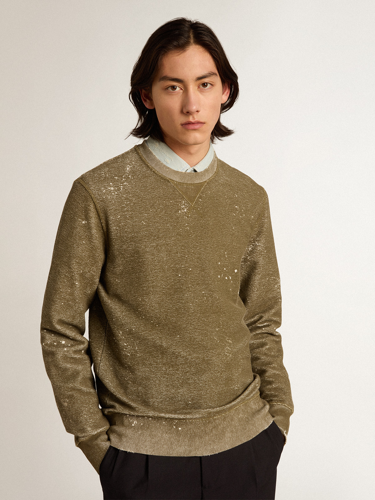 Vintage-effect beech-colored cotton sweatshirt| Golden Goose