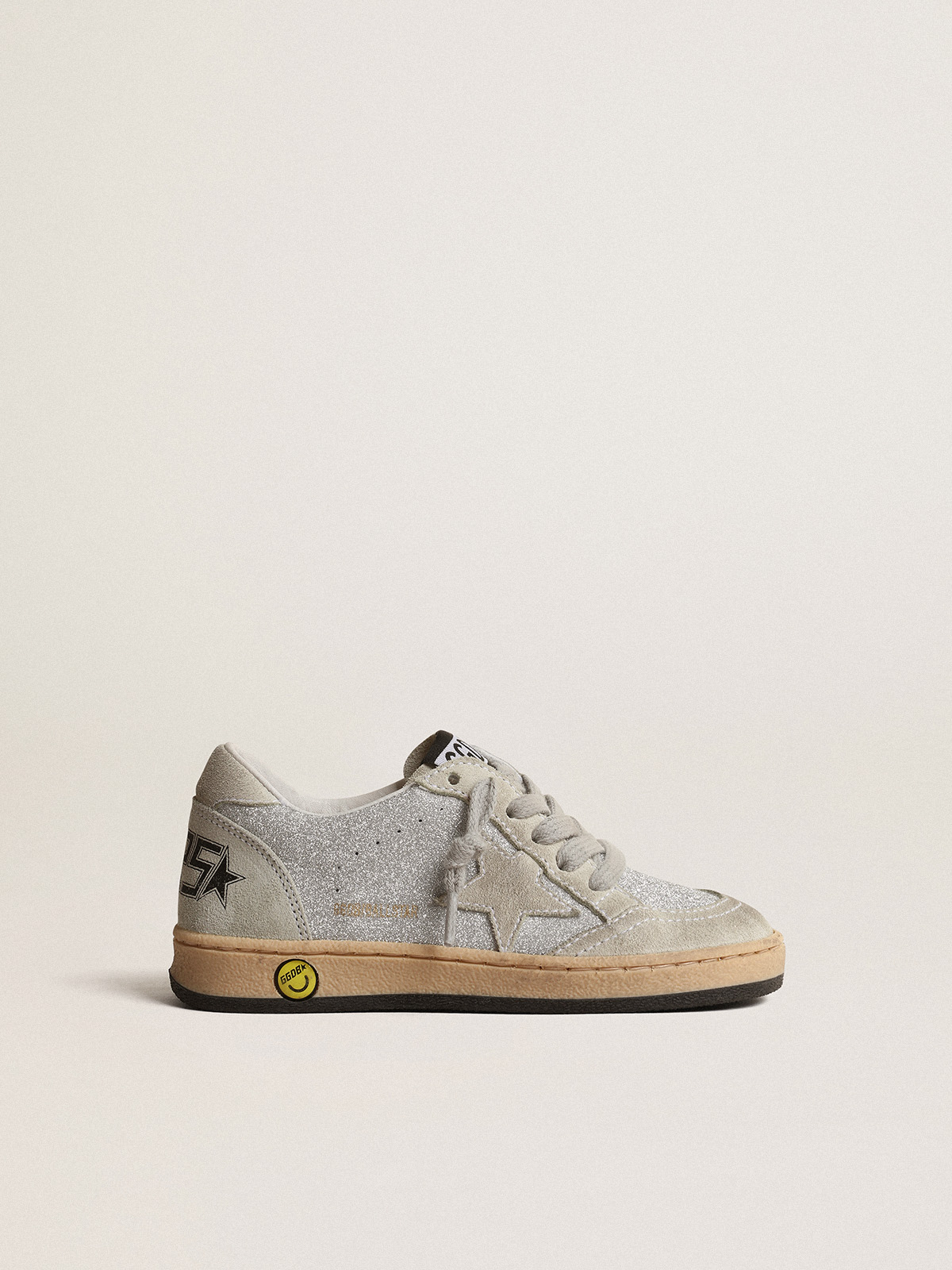 Ball Star Young in glitter with ice-gray suede inserts| Golden Goose