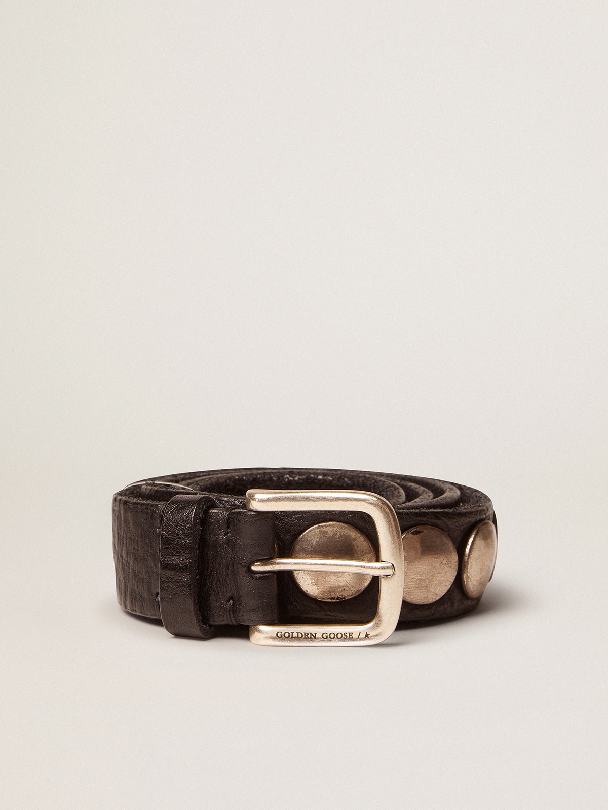 Black Trinidad belt in washed leather with studs| Golden Goose