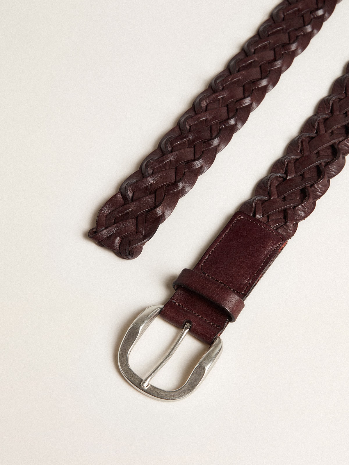 Men's dark brown woven leather belt| Golden Goose